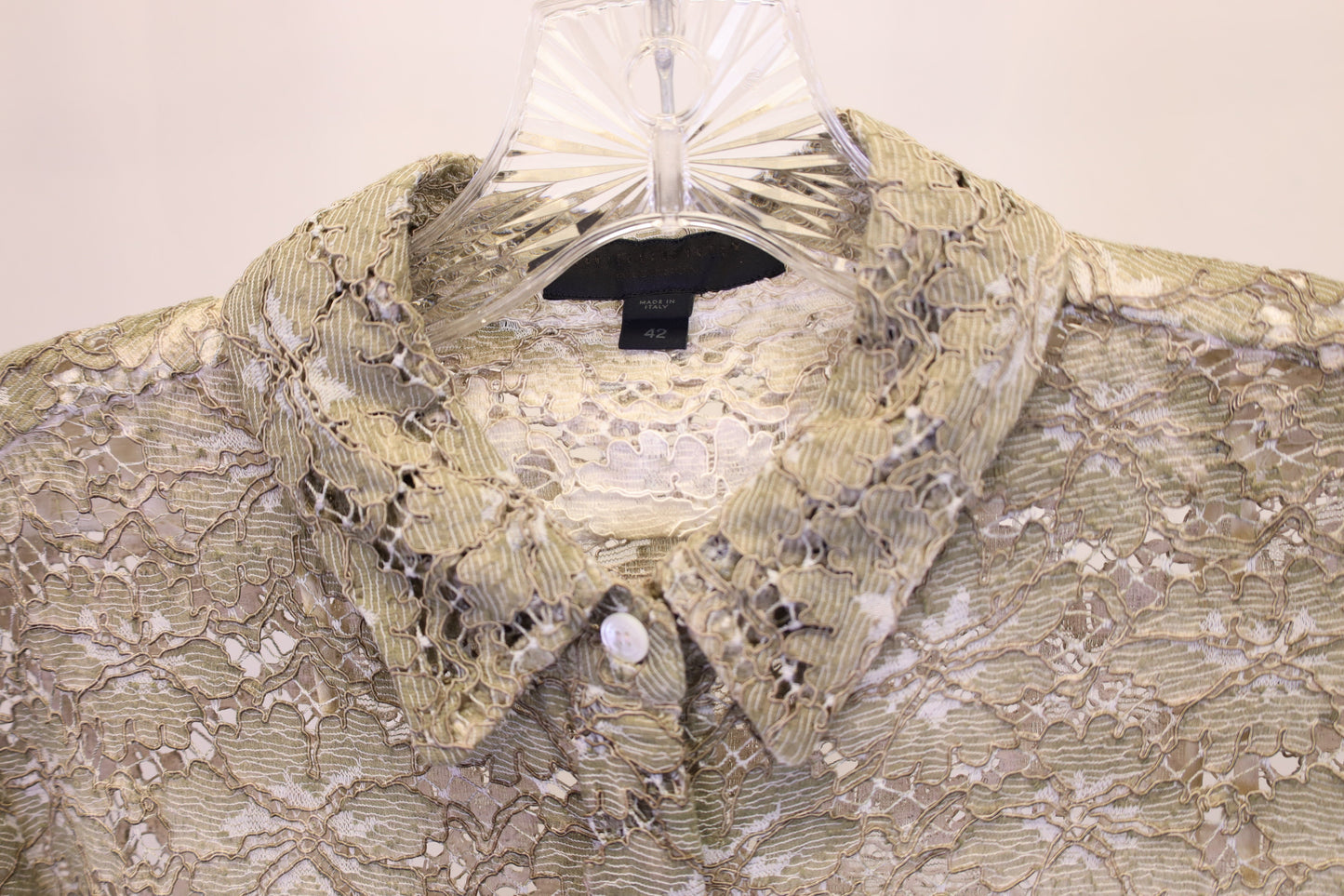 Women's Burberry Prorsum Ombre Lace Button-Up Shirt in Cream Cotton