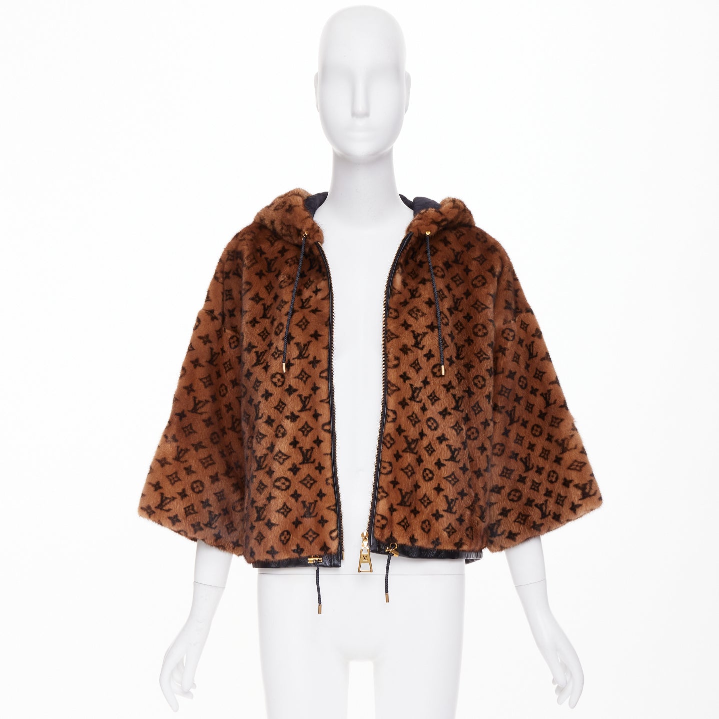 Women's Louis Vuitton Monogram Mink Fur drawstring zip jacket