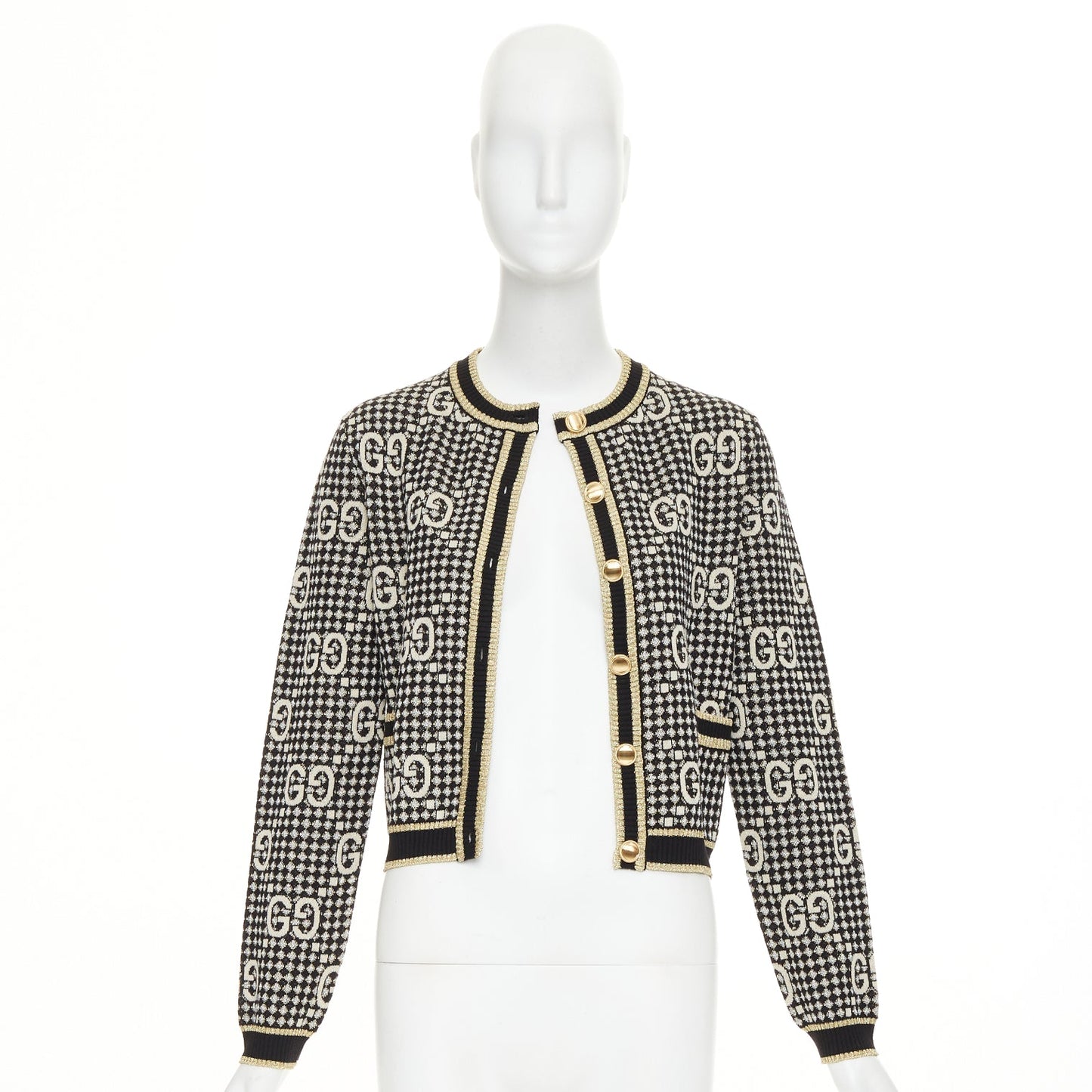 Women's Gucci GG Diamond wool blend metallic web cardigan