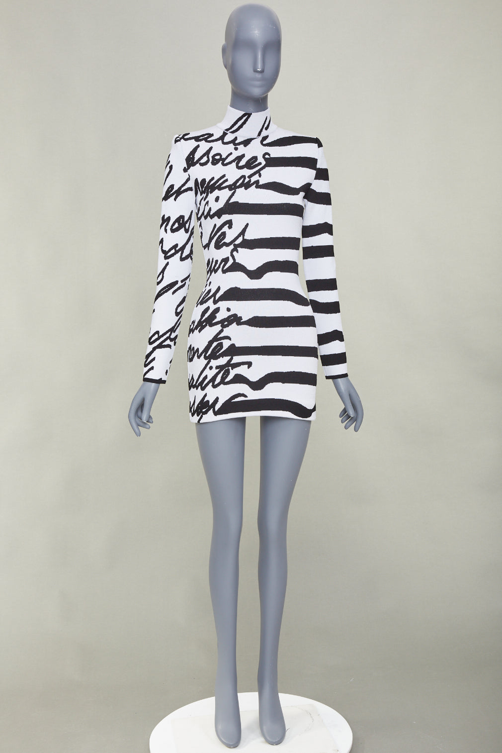 Women's Balmain script stripe jacquard mock neck dress