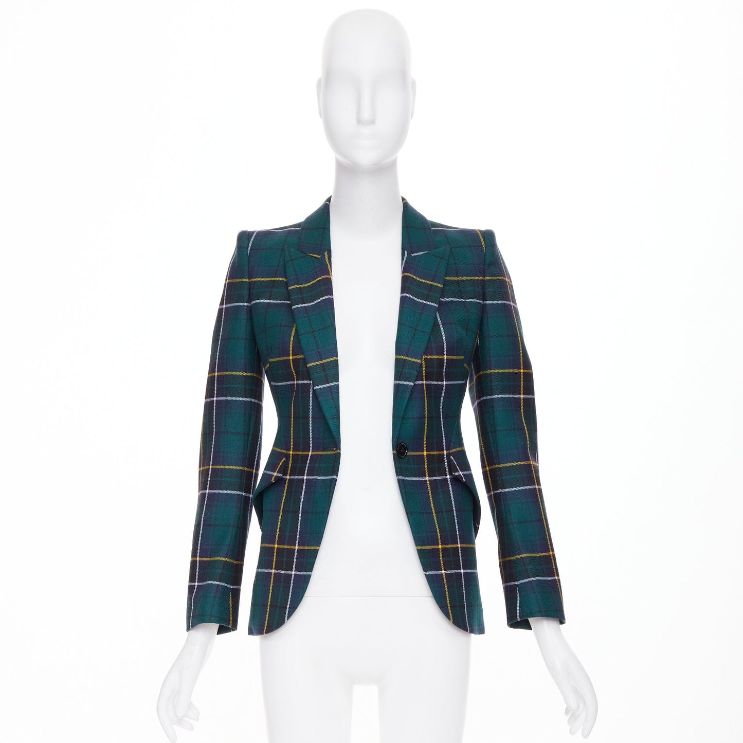 Women's Alexander McQueen wool tartan pointed shoulder blazer