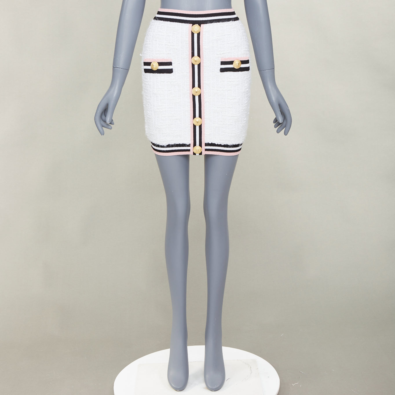 Women's Balmain knit tweed striped border lion button skirt