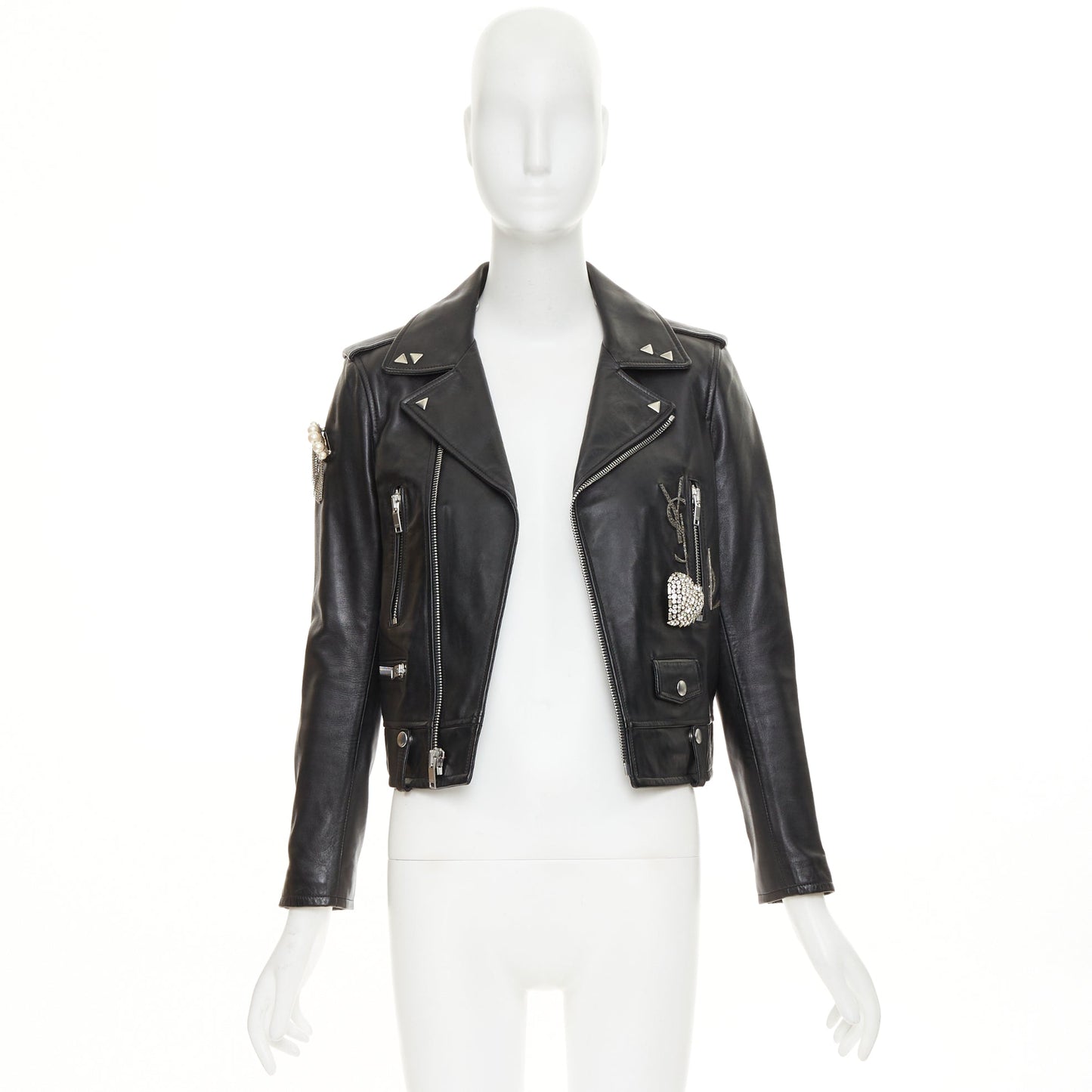 Women's Saint Laurent Pearl Heart embellished leather jacket