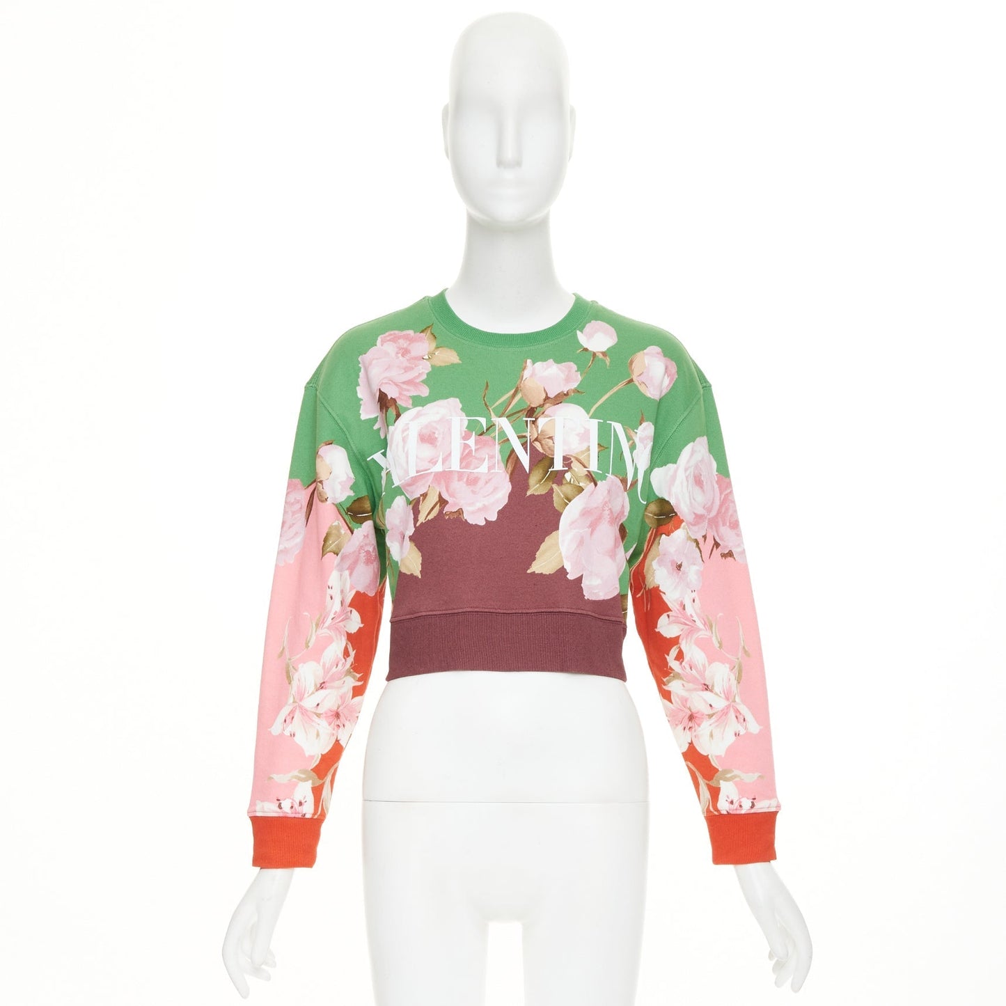 Women's Valentino logo colorblock cotton crop sweatshirt