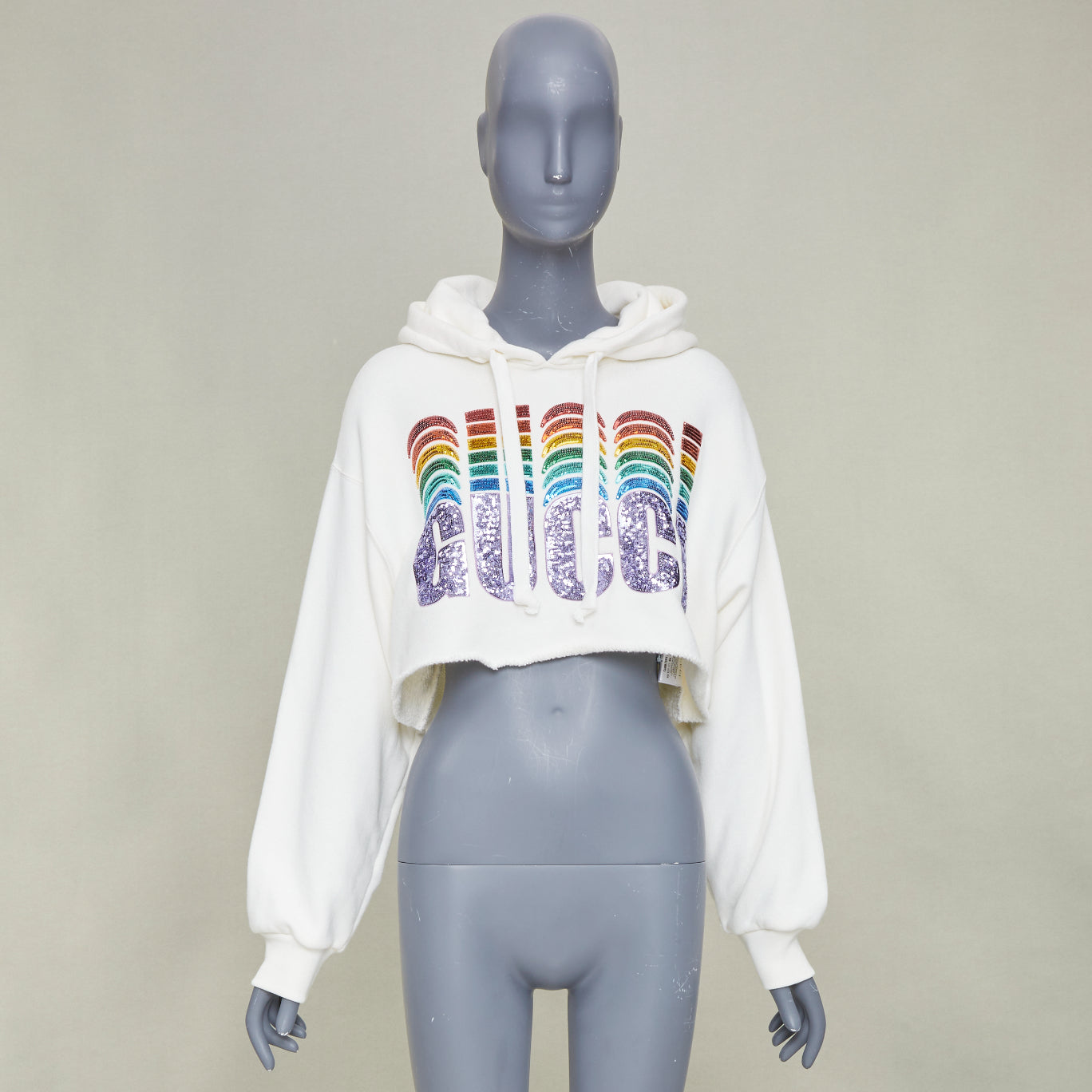 Women's Gucci Rainbow Sequin Logo cropped hoodie