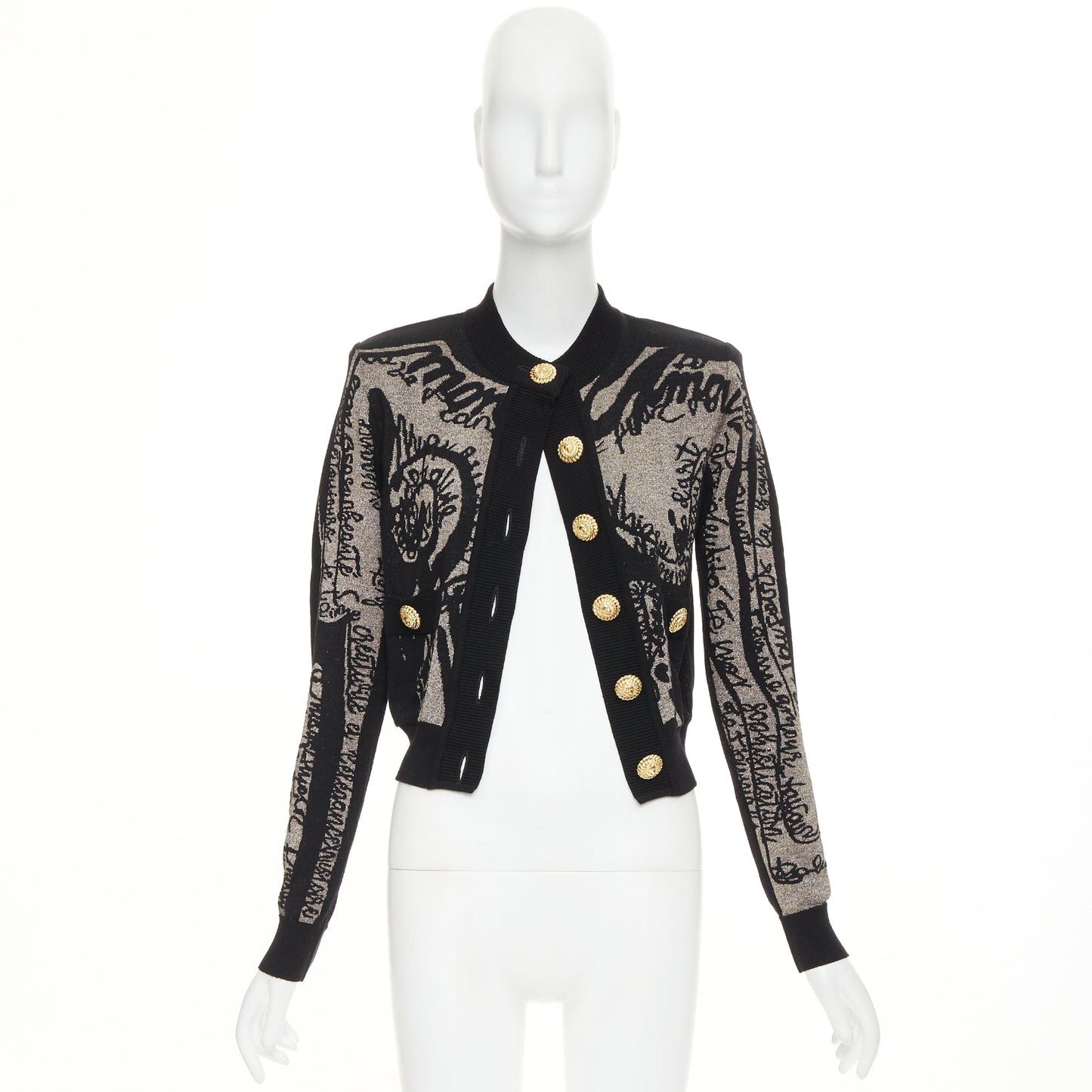 Women's Balmain wool blend metallic graphic cardigan