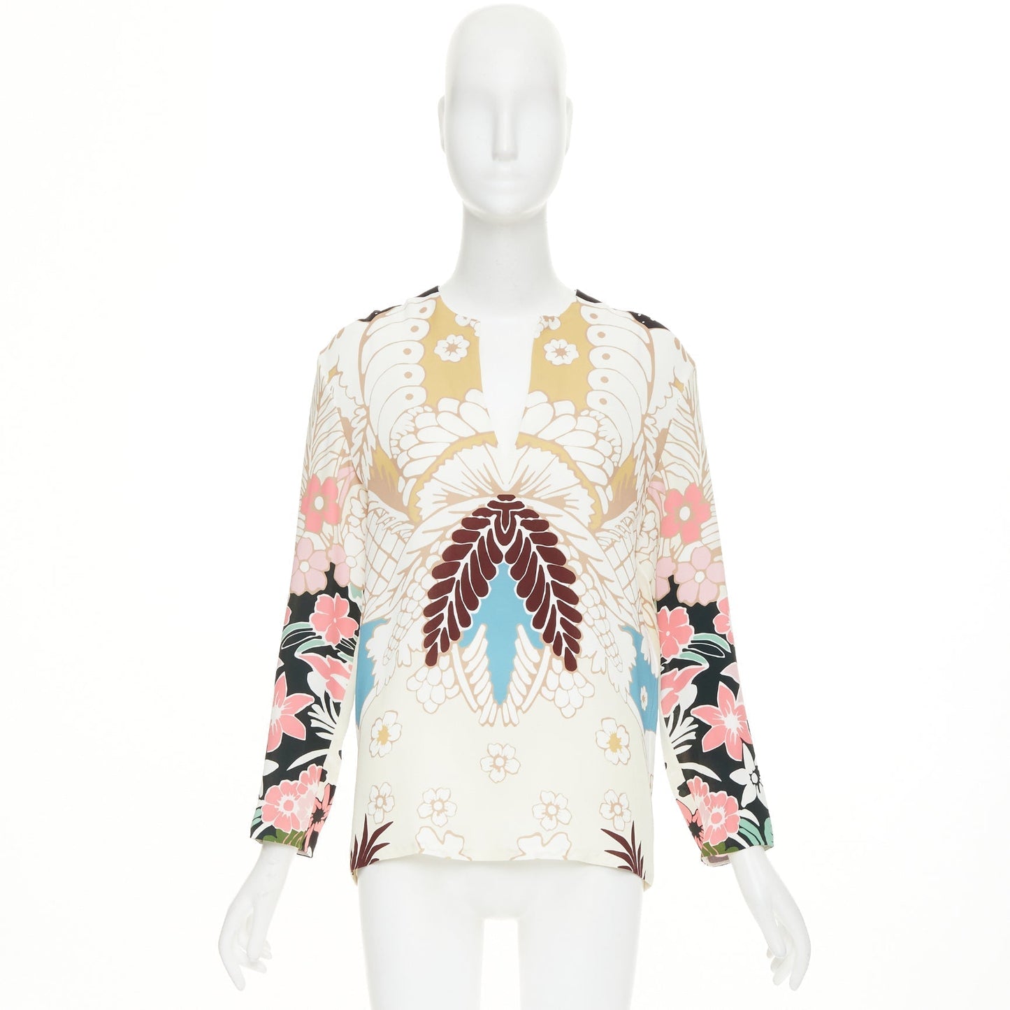 Women's Valentino floral tapestry v neck tunic silk blouse