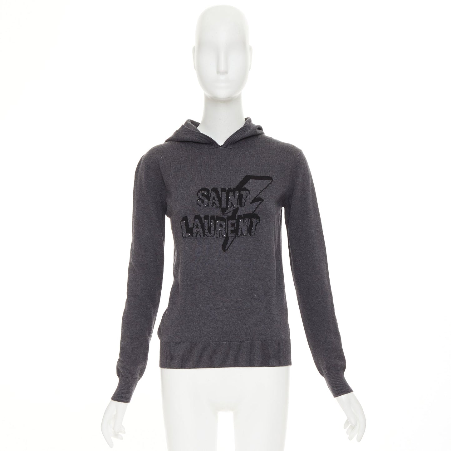 Women's Saint Laurent lightning bolt logo stud hooded sweater
