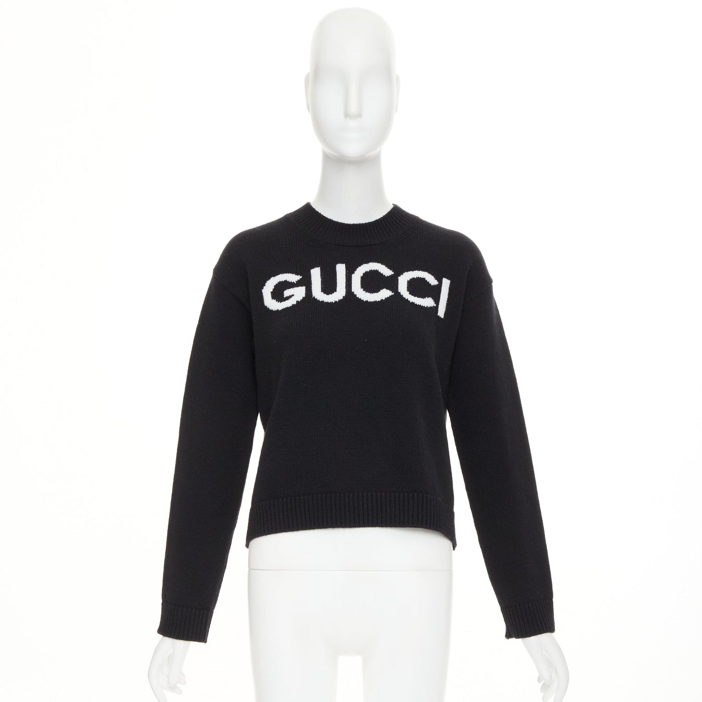 Women's Gucci wool block logo intarsia crew neck pullover sweater