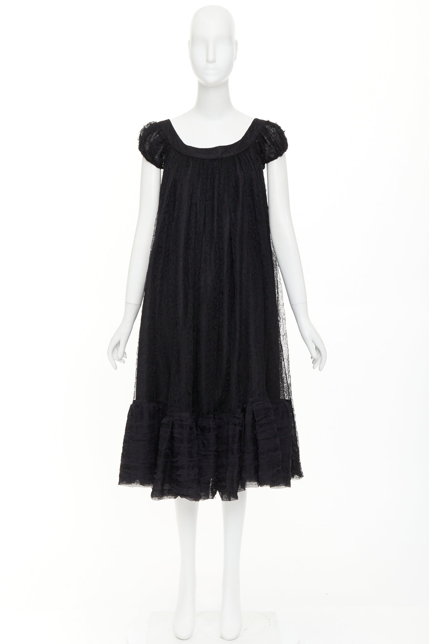 Women's Yves Saint Laurent sheer lace gathered tiered dress