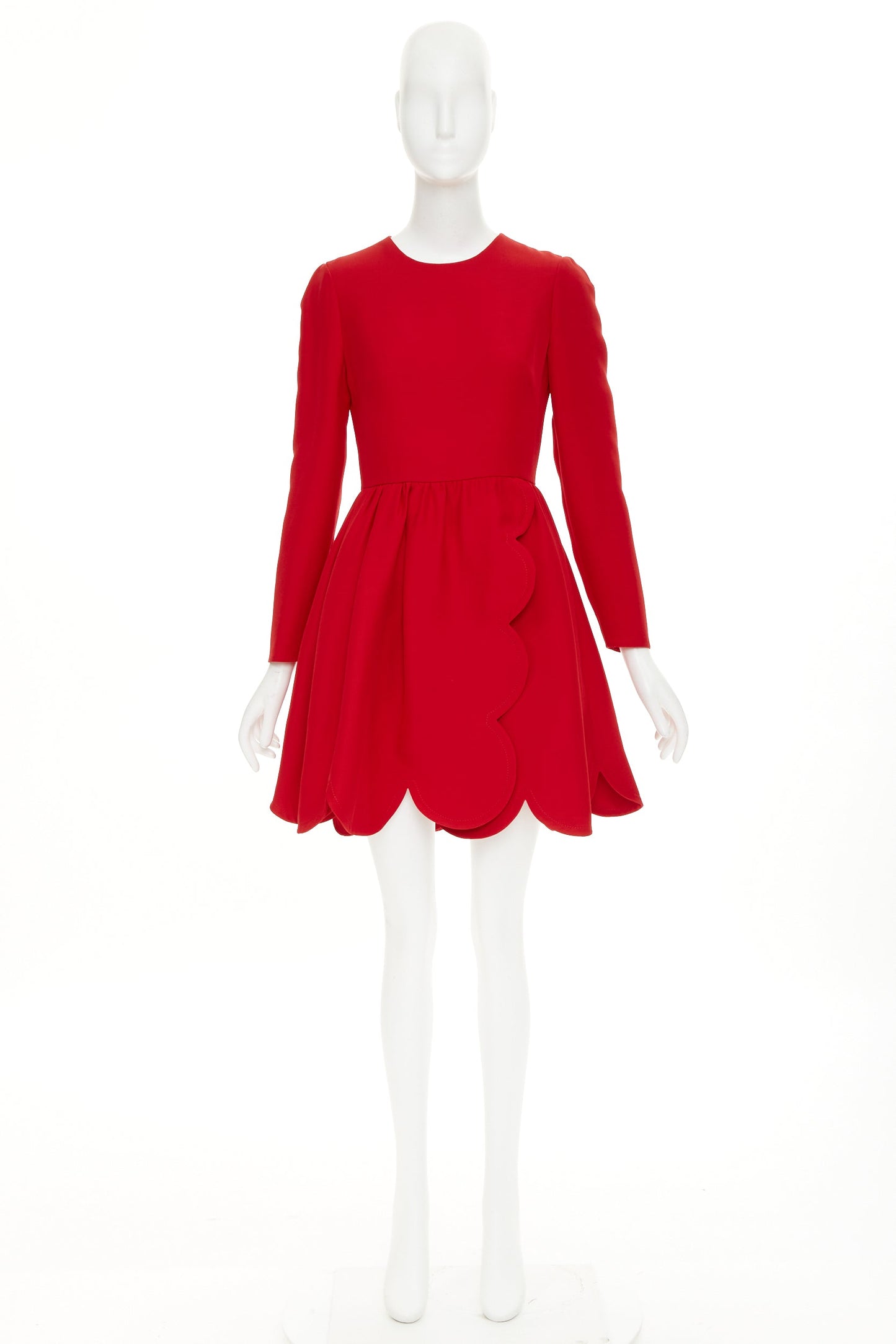 Women's Valentino silk wool crepe scalloped flared dress
