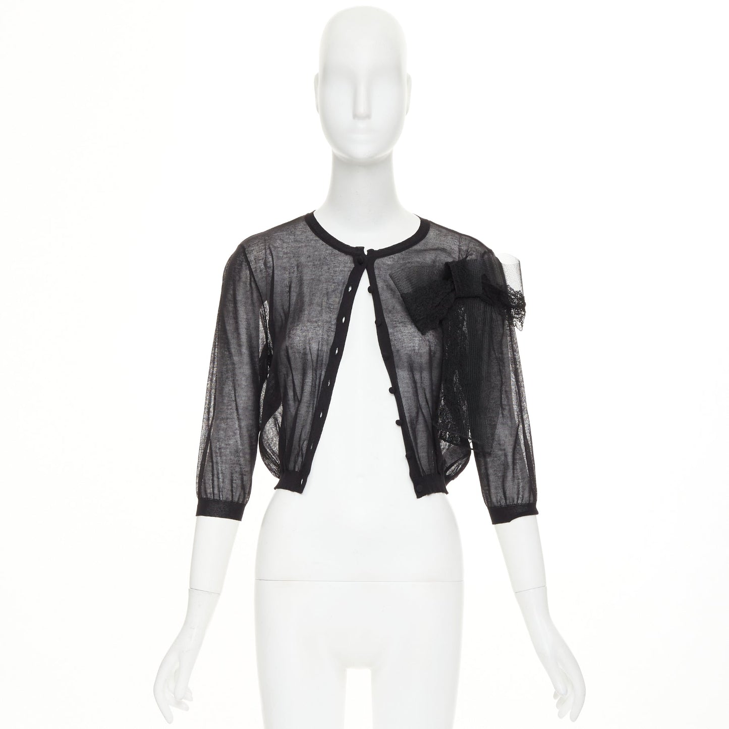 Women's Valentino cotton blend sheer knit lace bow cardigan
