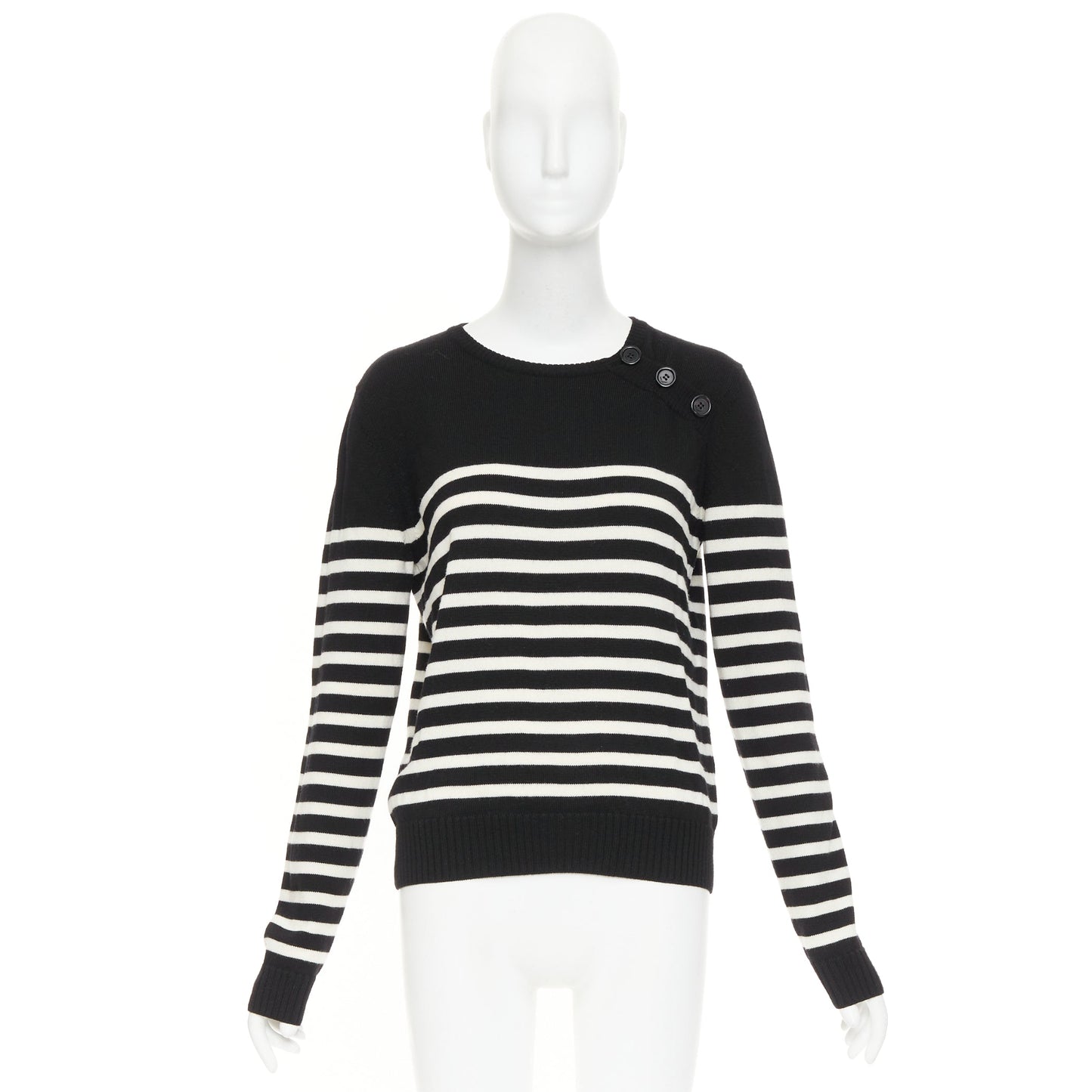 Women's Saint Laurent wool nautical striped button sailor pullover