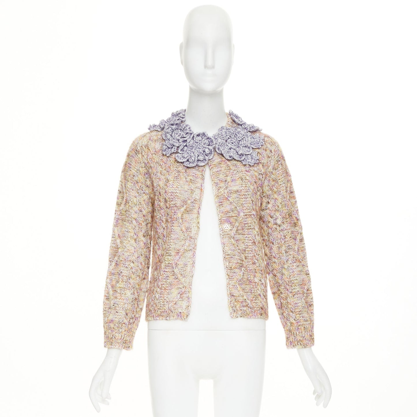 Women's Louis Vuitton Knitted Flower Collar cable mix knit cardigan