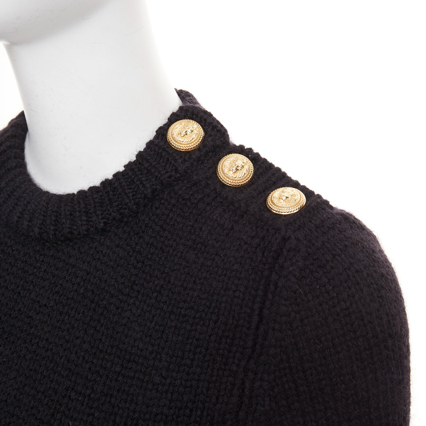 Women's Balmain mohair blend gold lion button crew neck sweater
