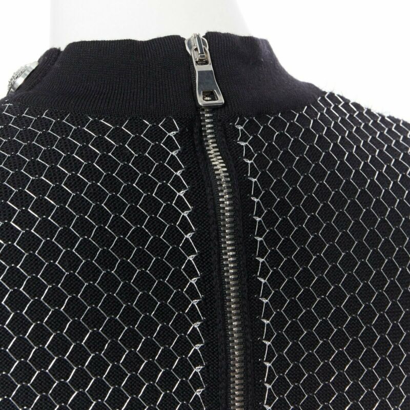 Women's Balmain Rousteing silver thread fluffy military dress