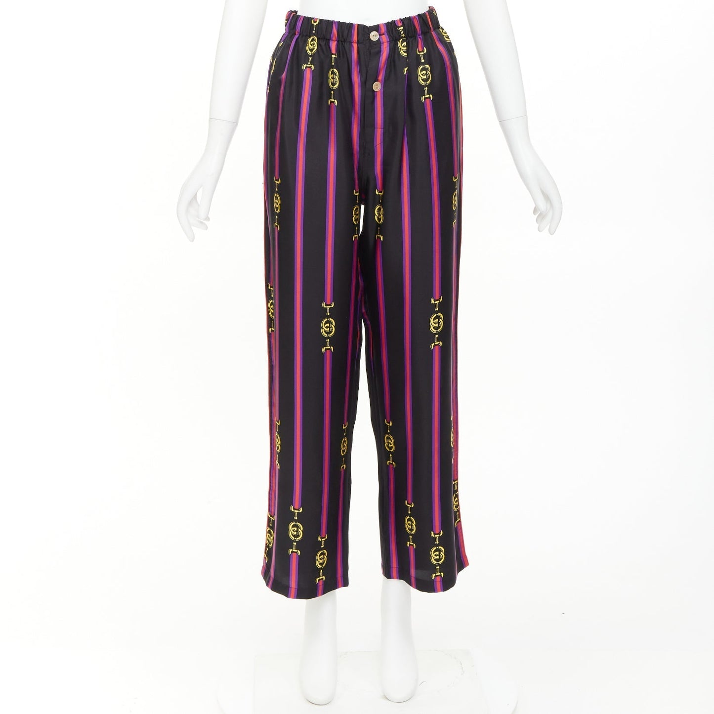 Women's Gucci Garden silk equestrian GG buckle print pajama pants