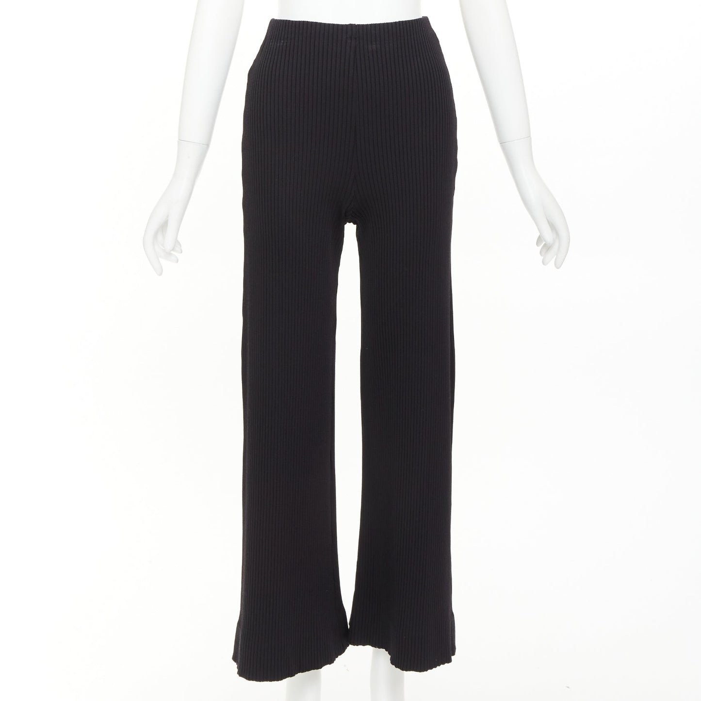 Women's Balenciaga viscose blend ribbed wide leg cropped pants