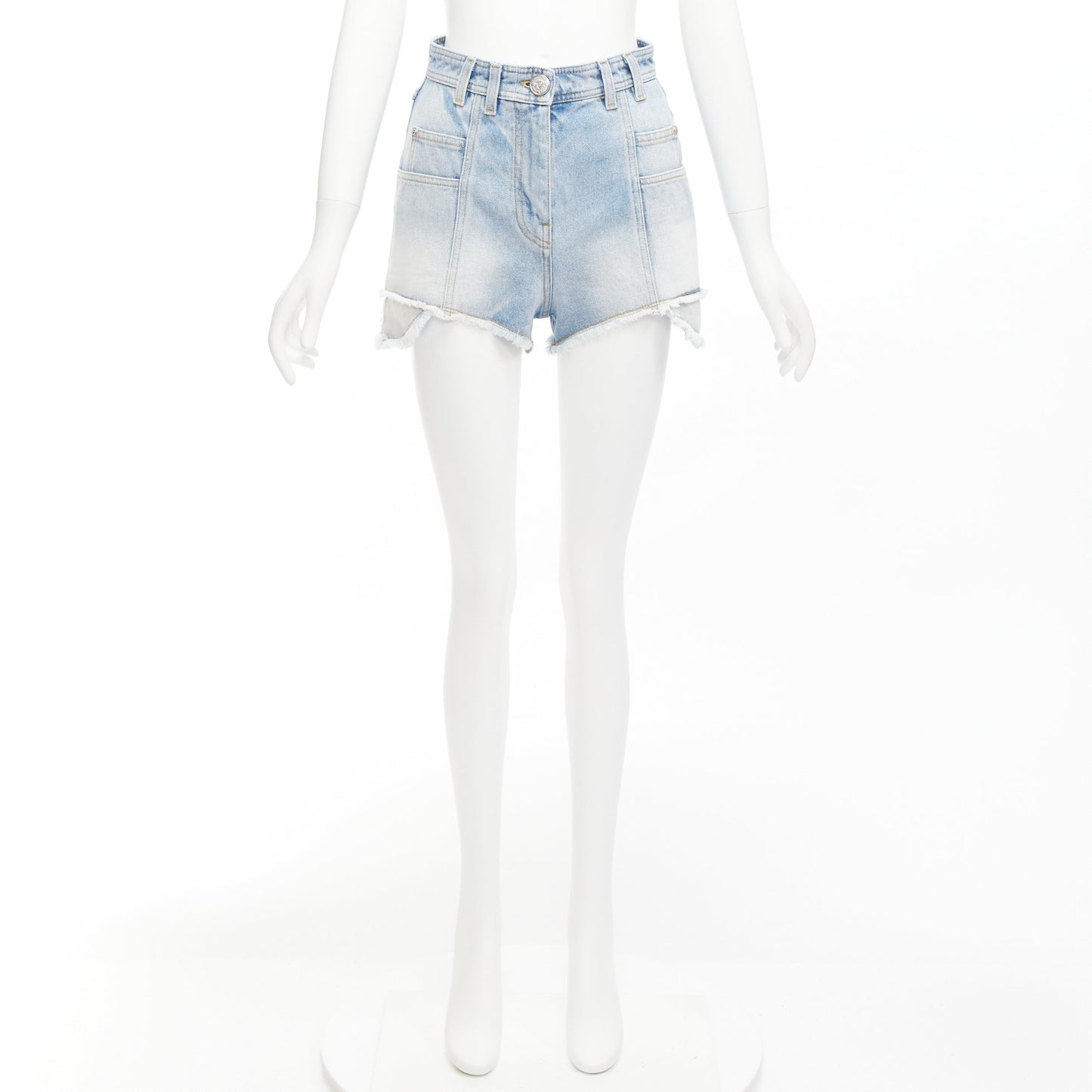 Women's Balmain cotton denim panelled pockets cargo shorts
