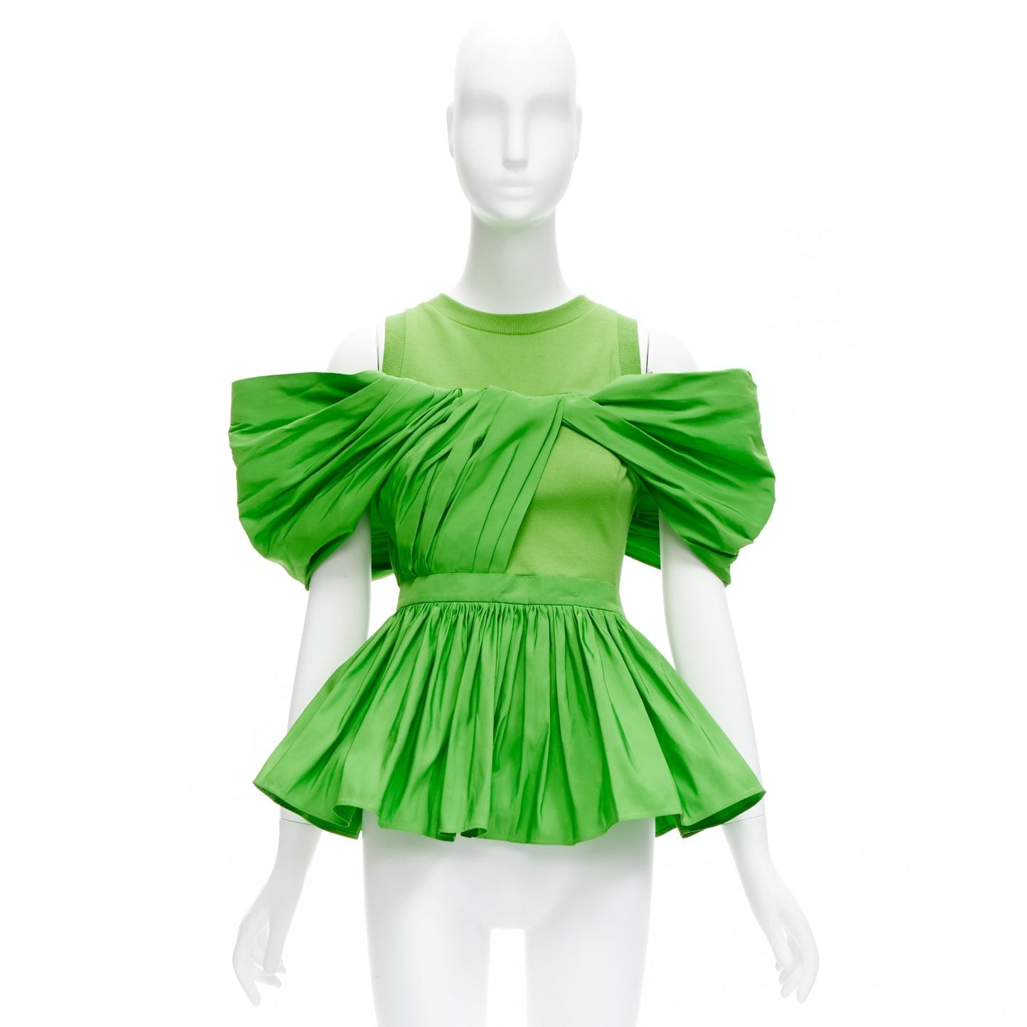 Women's Alexander McQueen cotton pleated peplum cold shoulder top
