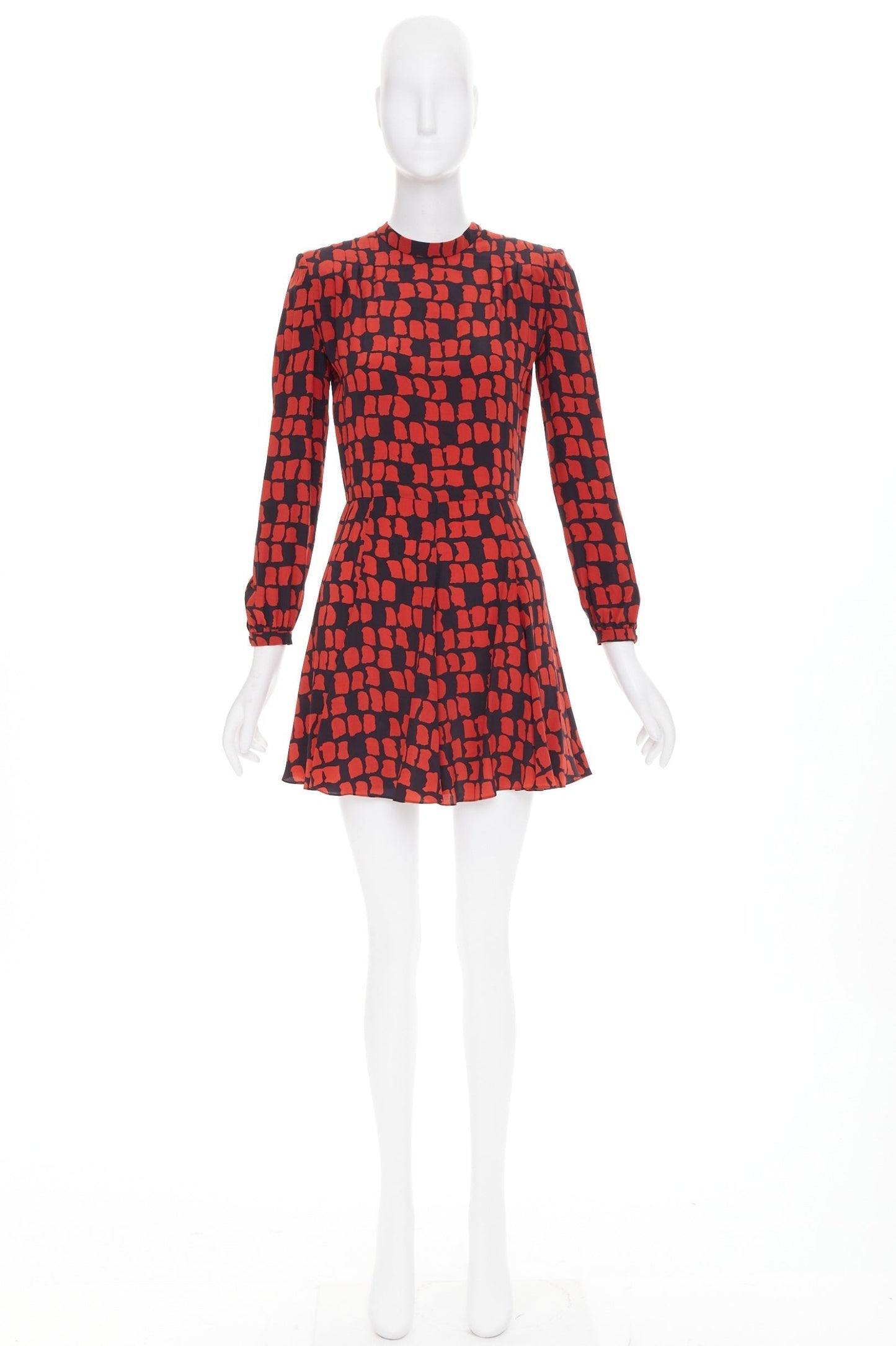 Women's Saint Laurent geometric block silk shoulder padded mini dress