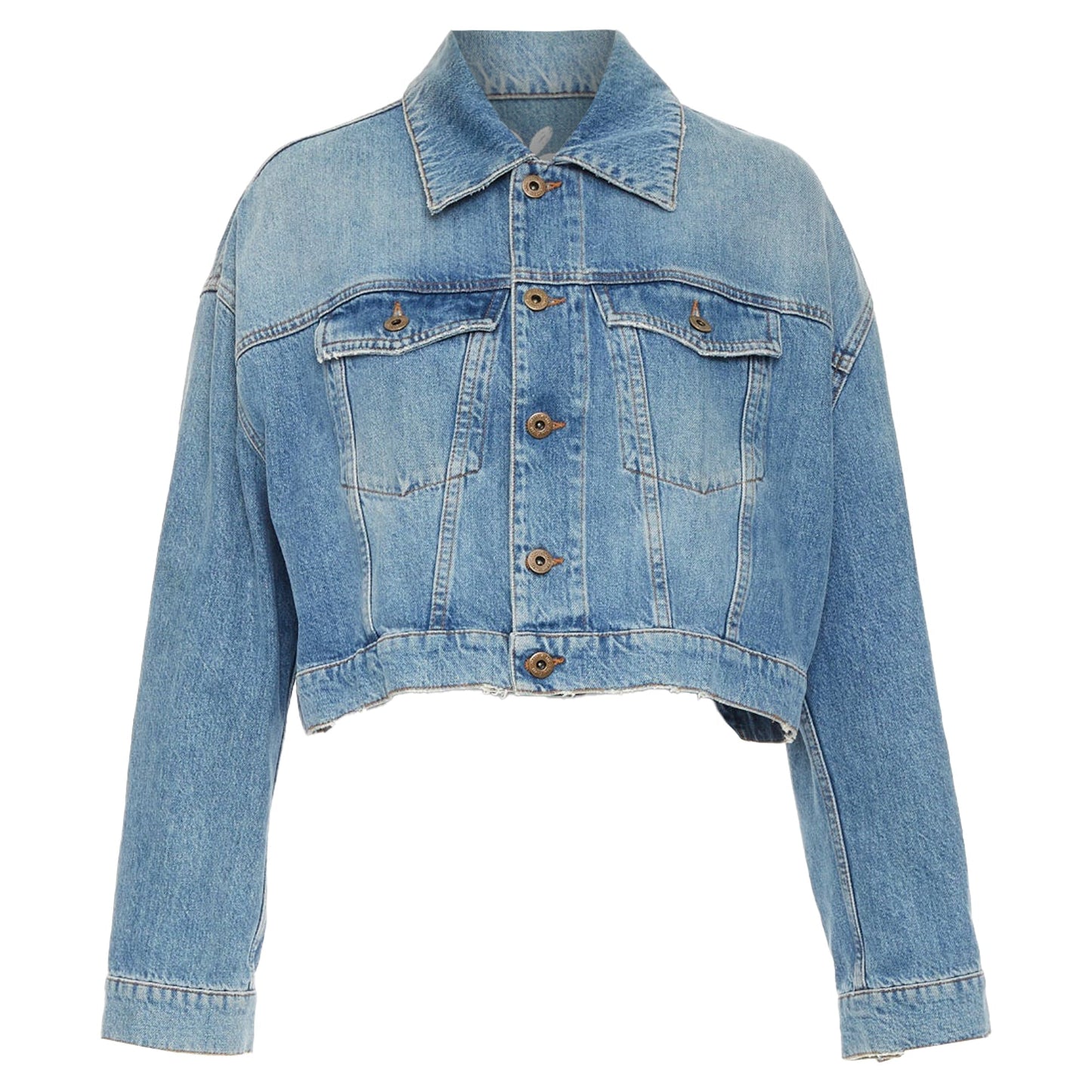 Women's Miu Miu washed denim hand painted daisy cropped jacket