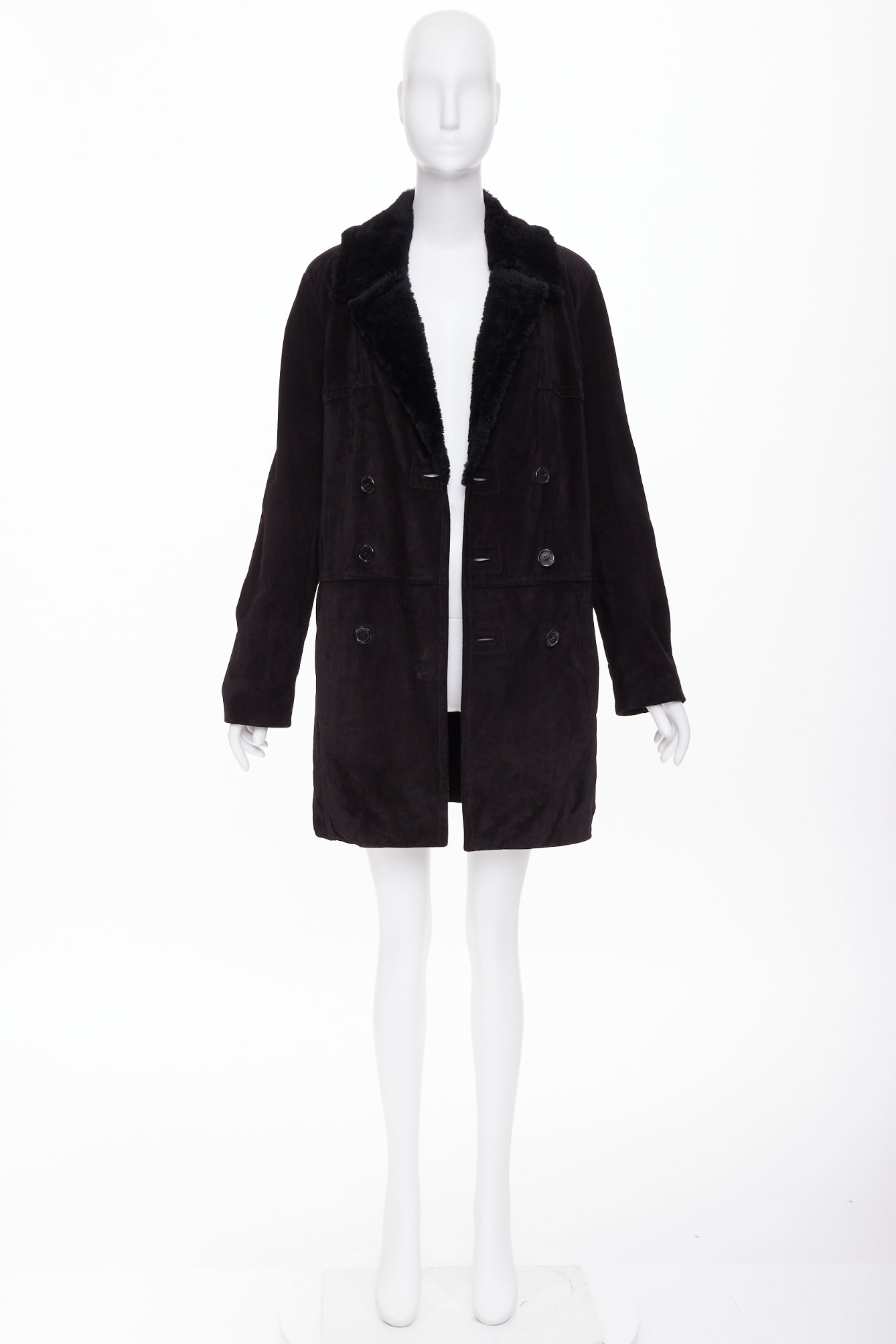 Men's Saint Laurent leather shearling lined double breasted coat