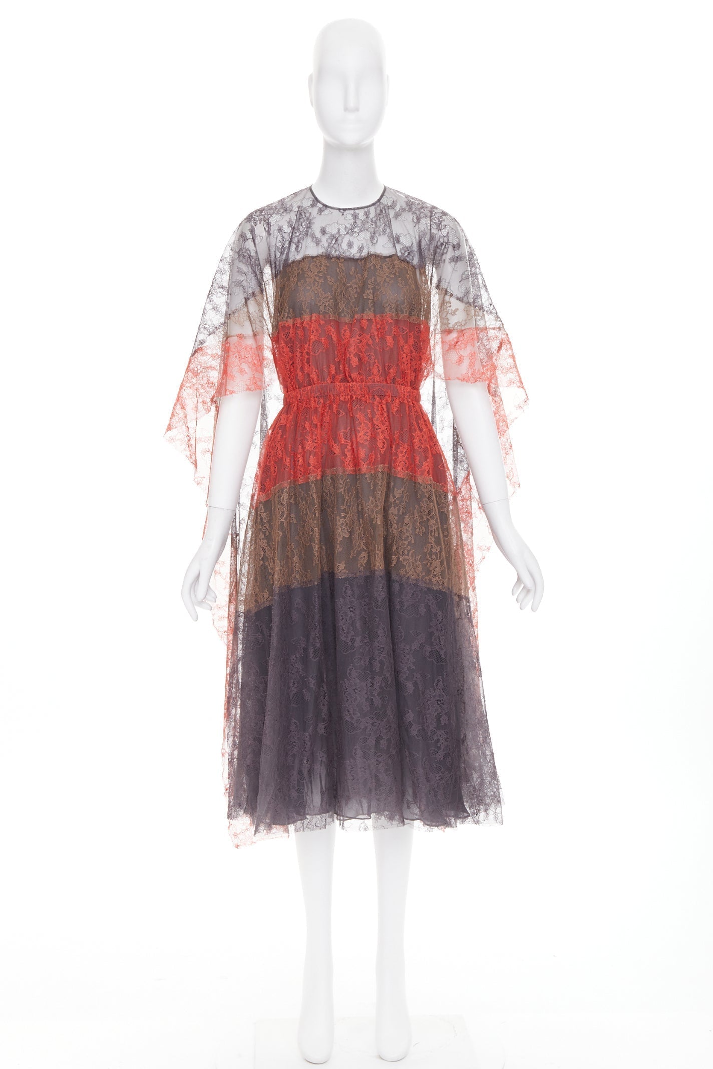 Women's Valentino gradient tiered lace cape open back dress