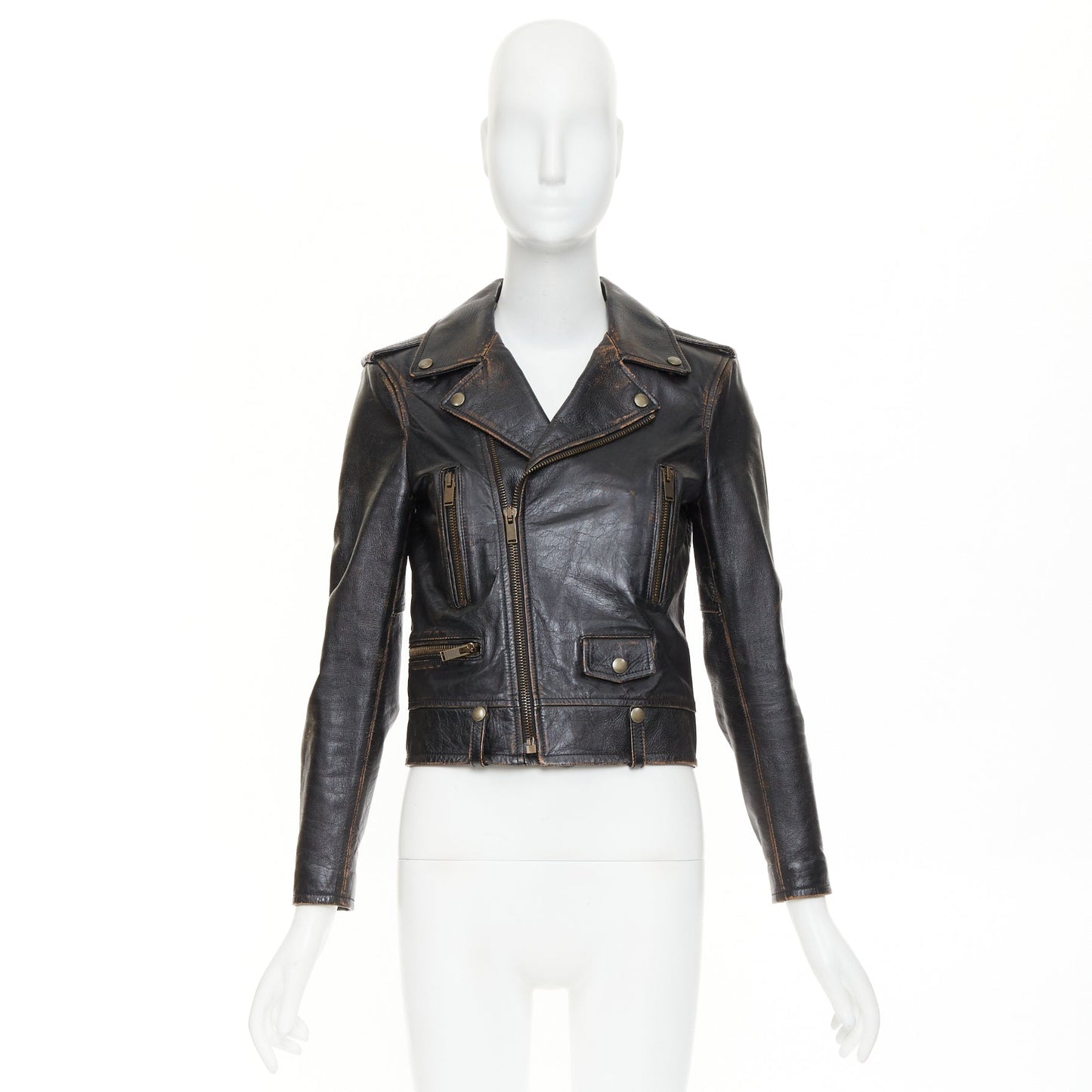Women's Saint Laurent Thunder Studded distressed calfskin jacket
