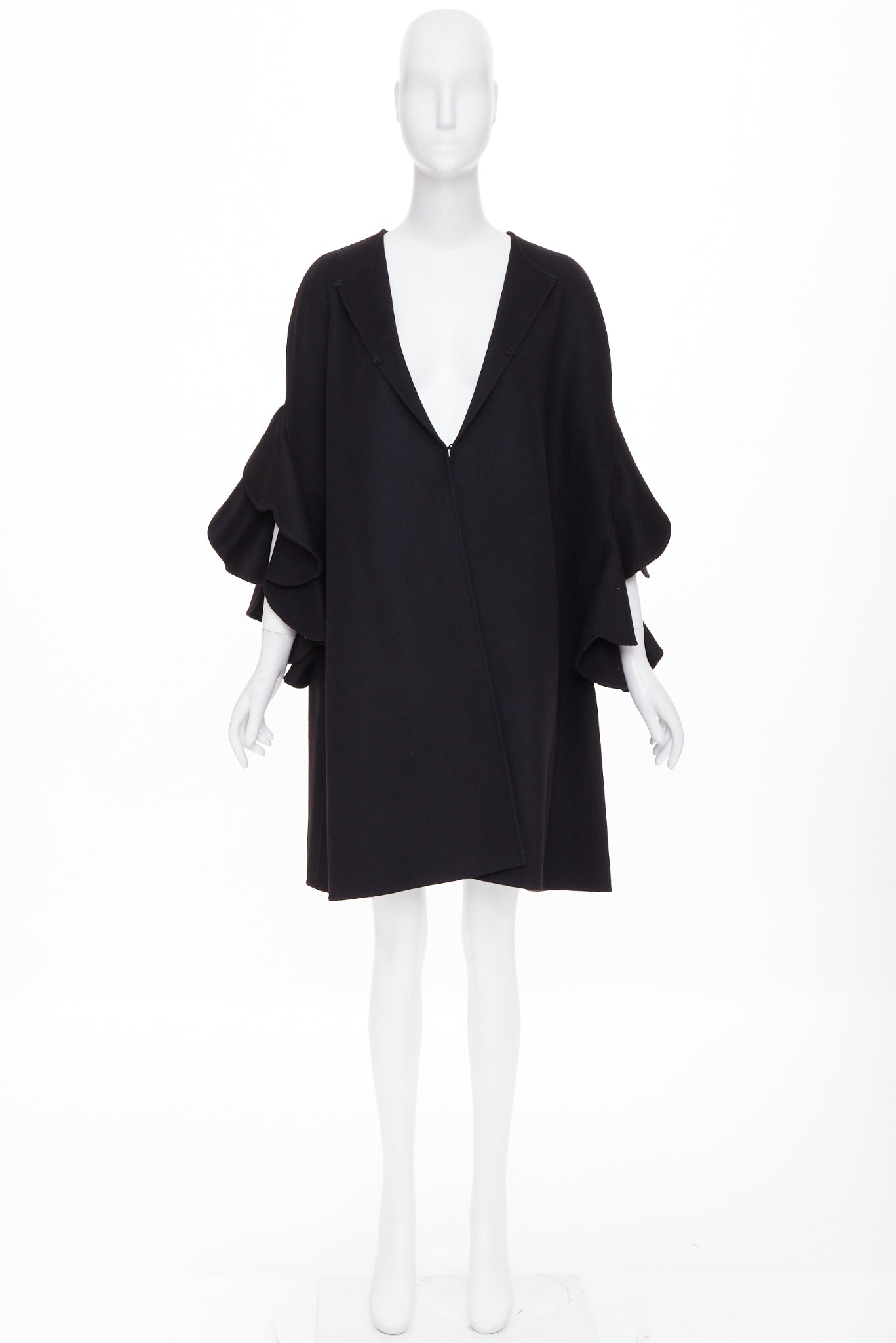 Women's Valentino wool cashmere blend tiered ruffle sleeve overcoat