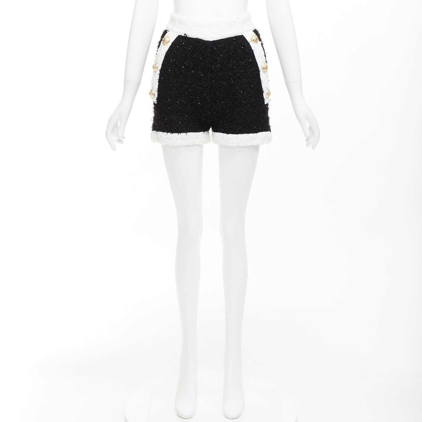 Women's Balmain sequins tweed gold buttons zip high waisted shorts