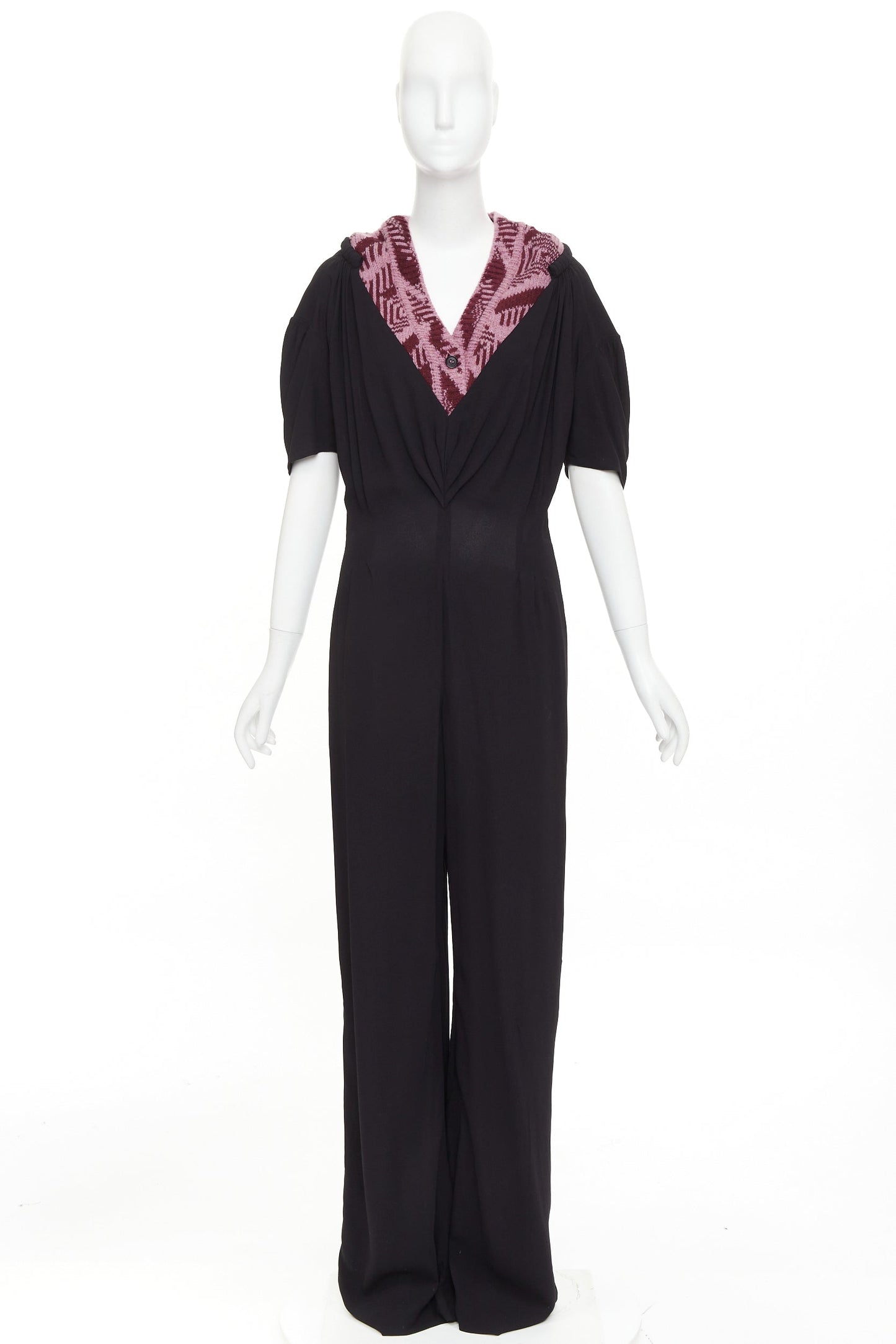 Women's Prada pink sable pink jacquard wool knit pleated jumpsuit