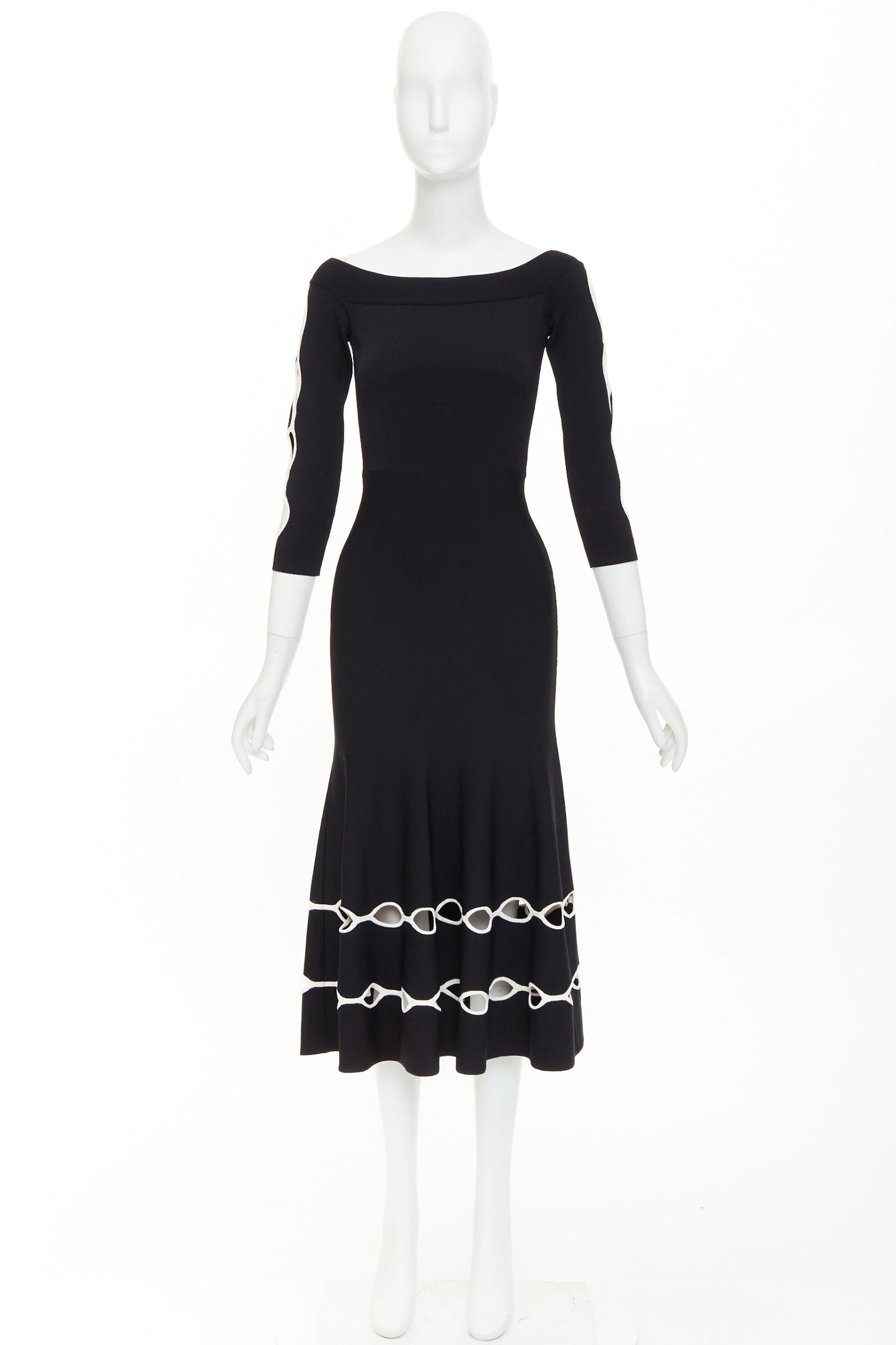 Women's Alexander McQueen black viscose knit white openwork dress