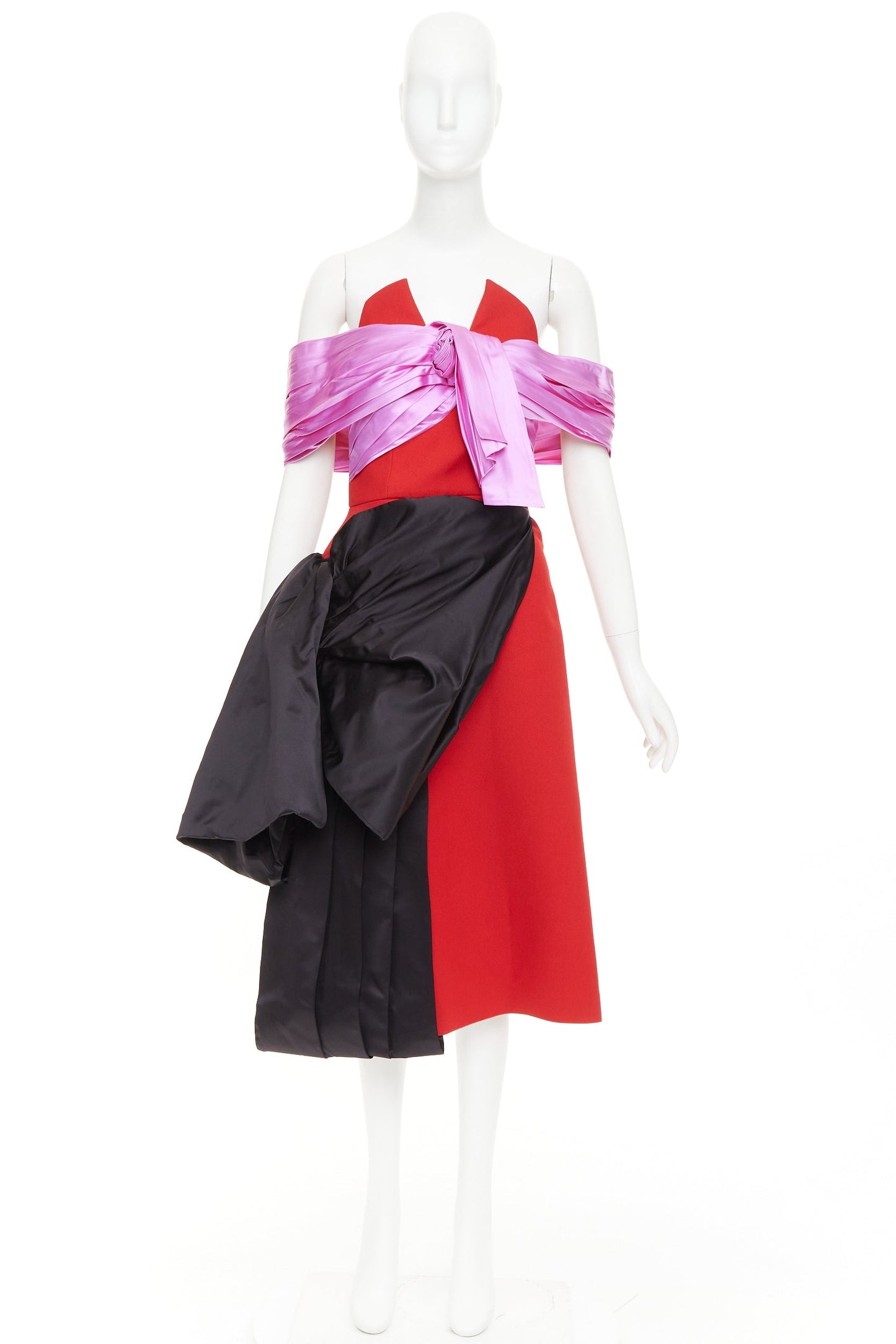 Women's Prada red pink black virgin wool satin sash bustier dress