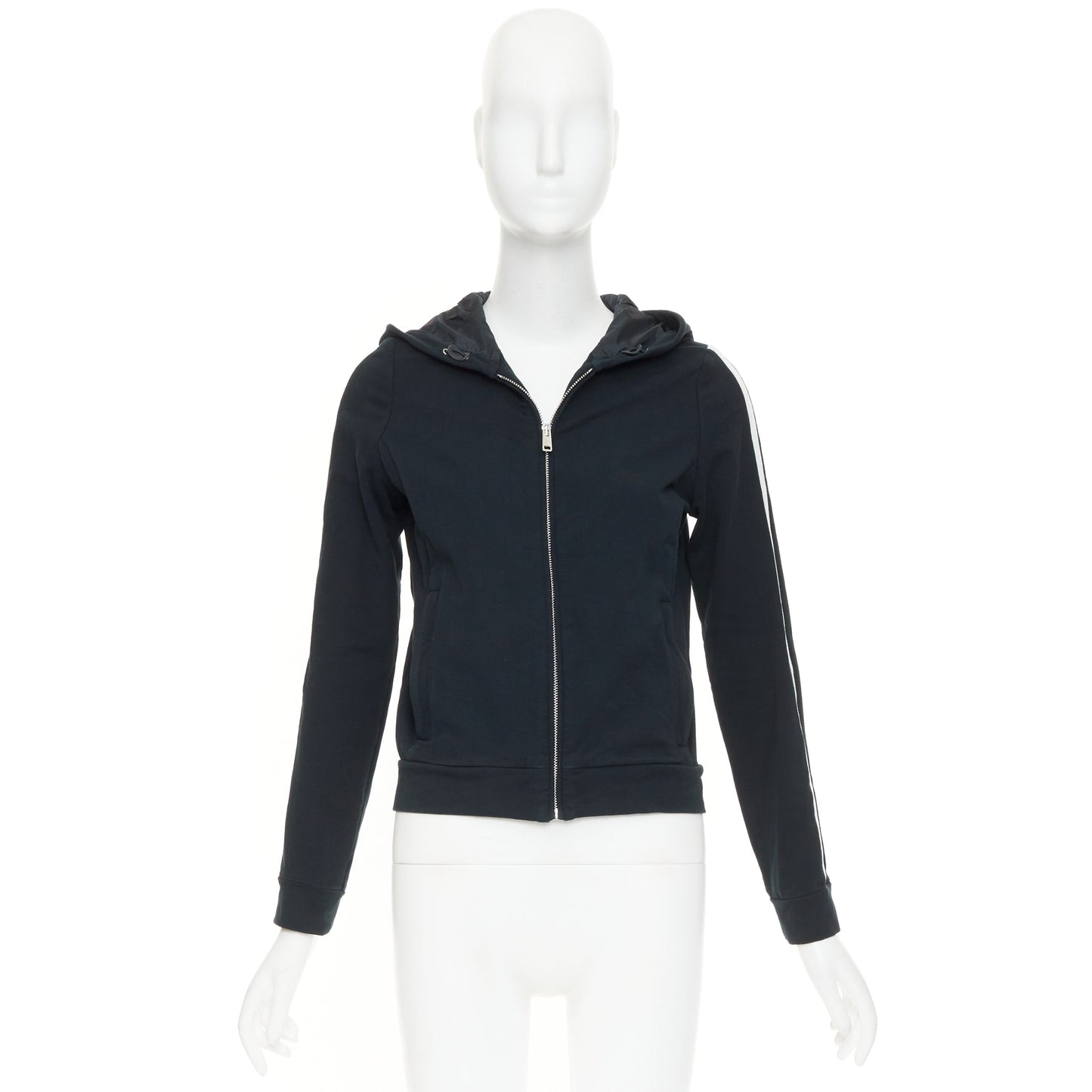 Women's Prada Linea Rossa striped zip front logo cropped hoodie