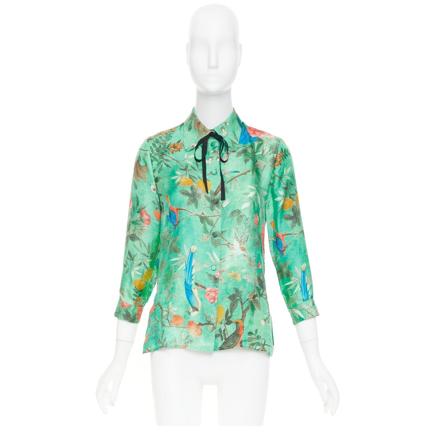 Women's Gucci floral silk pussy bow blouse top