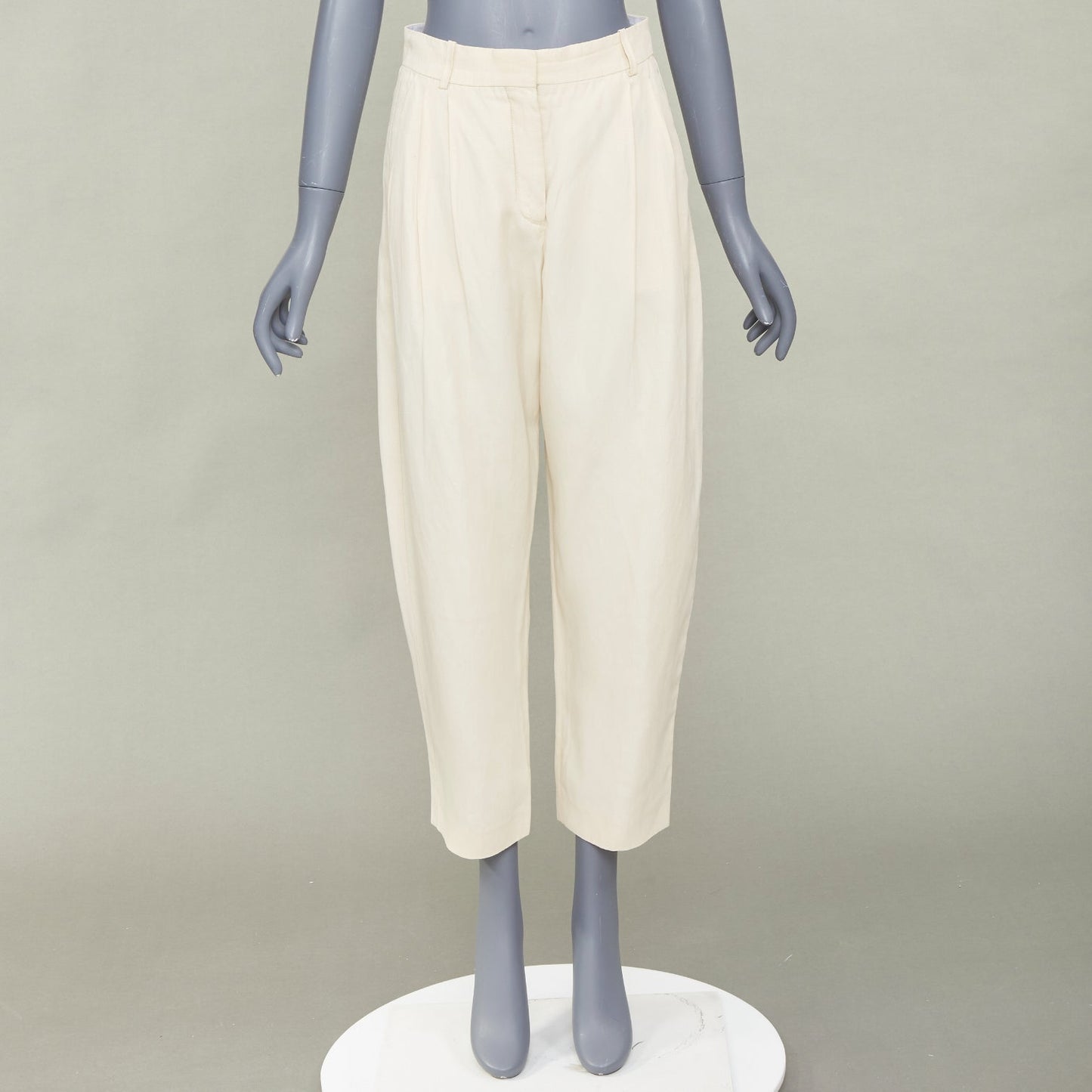 Women's Stella McCartney high rise pleated beige cropped trousers