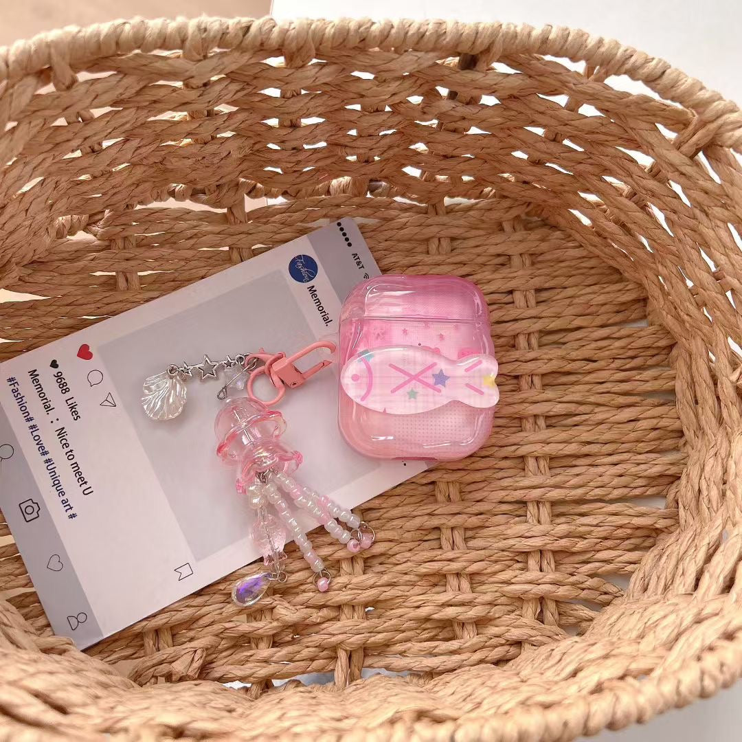 Rosa Unicorn AirPods-fodral med kristallpärlor