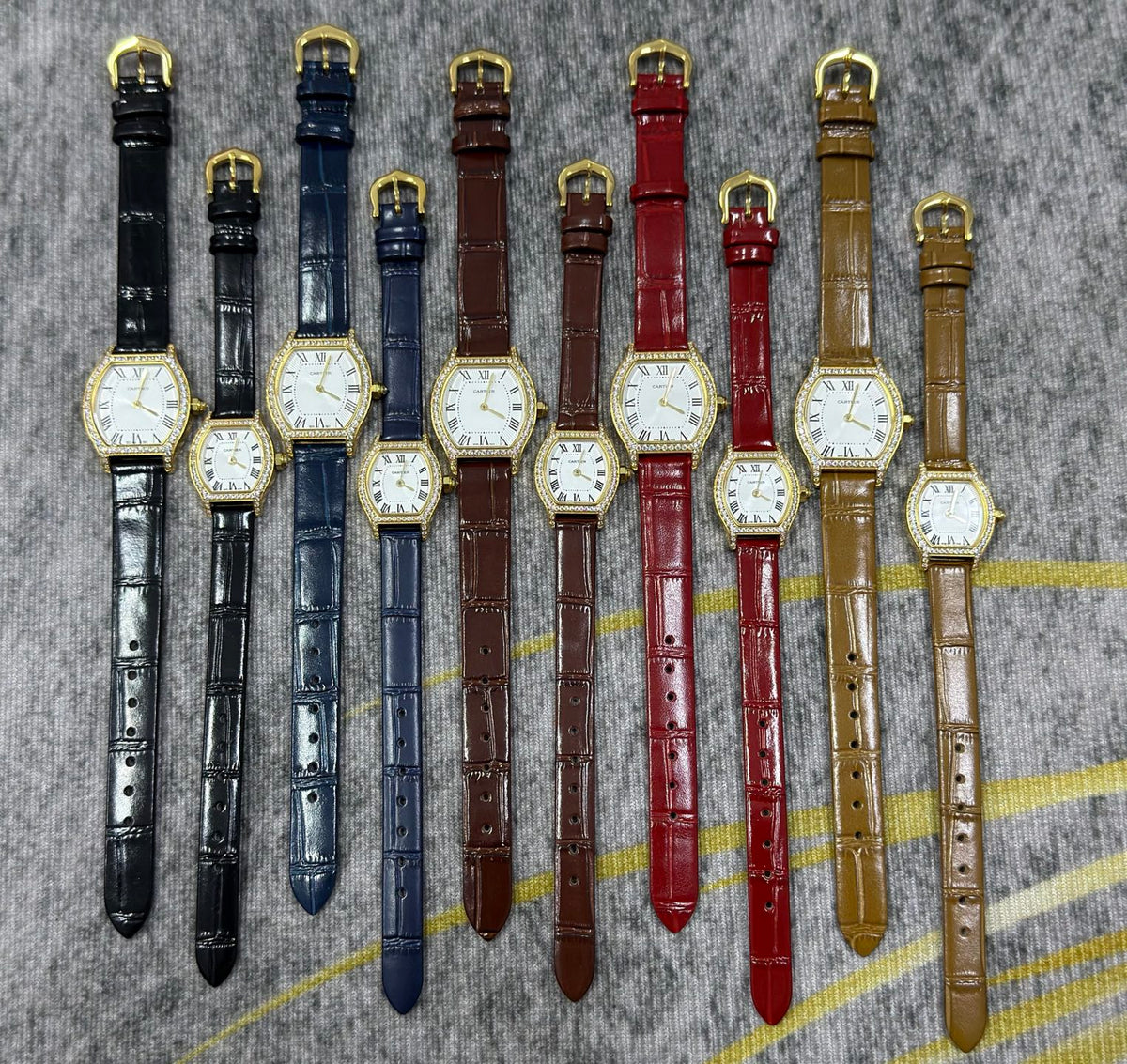 CA Embellished Tonneau Leather Strap Watch