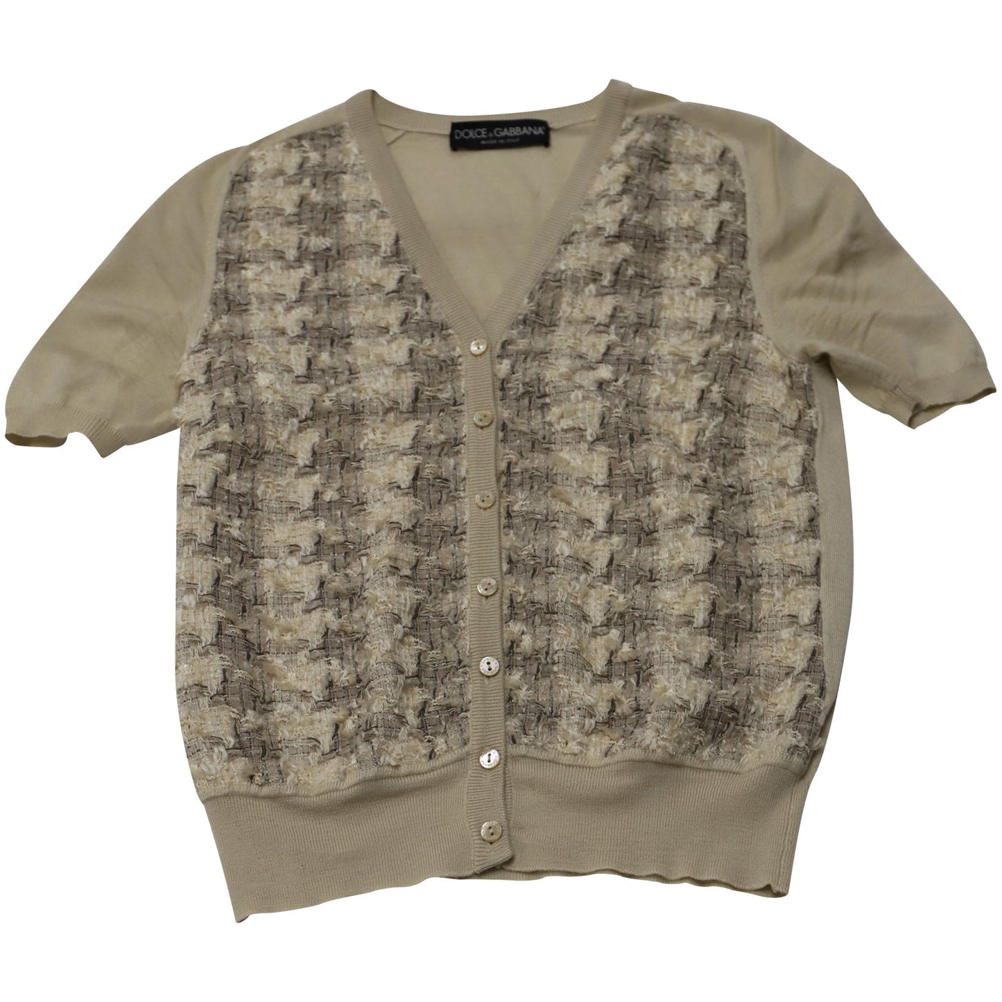 Women's Dolce and Gabbana Knit Tweed Top in Beige Cotton