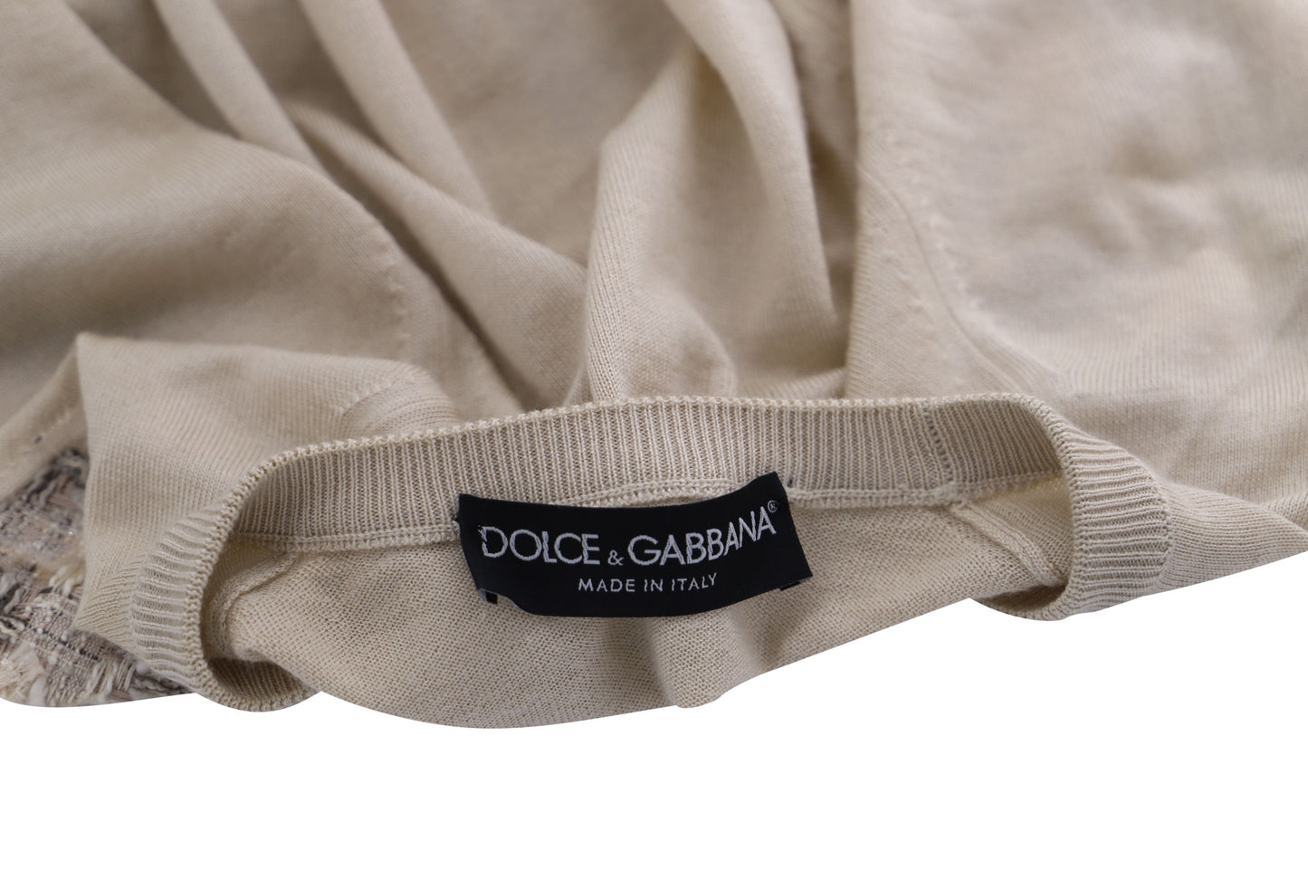 Women's Dolce and Gabbana Knit Tweed Top in Beige Cotton