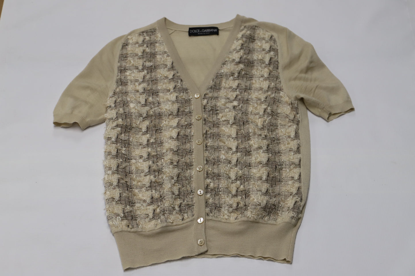 Women's Dolce and Gabbana Knit Tweed Top in Beige Cotton