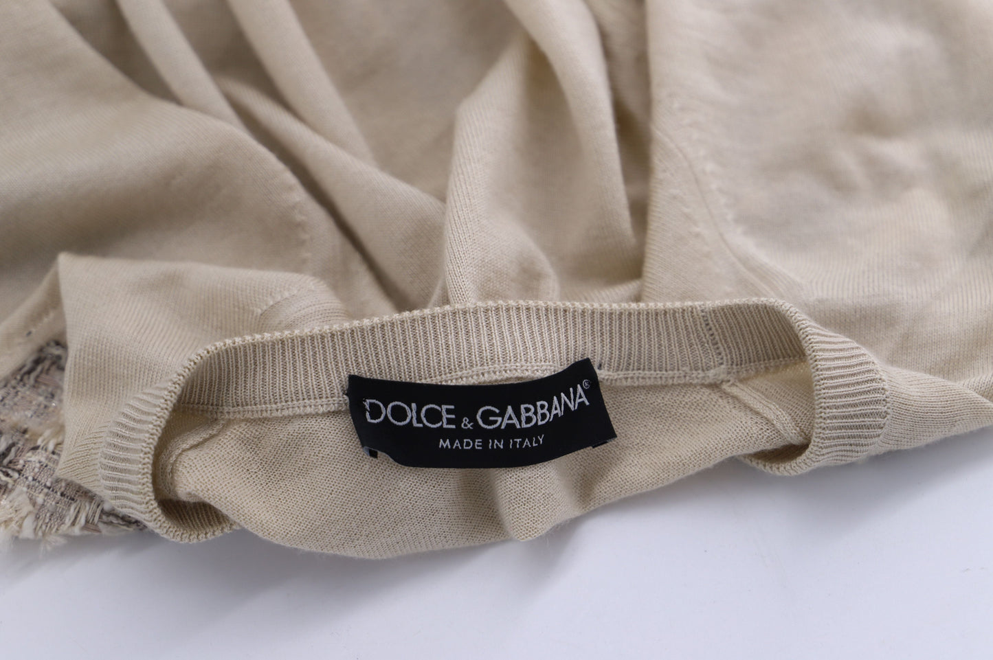 Women's Dolce and Gabbana Knit Tweed Top in Beige Cotton