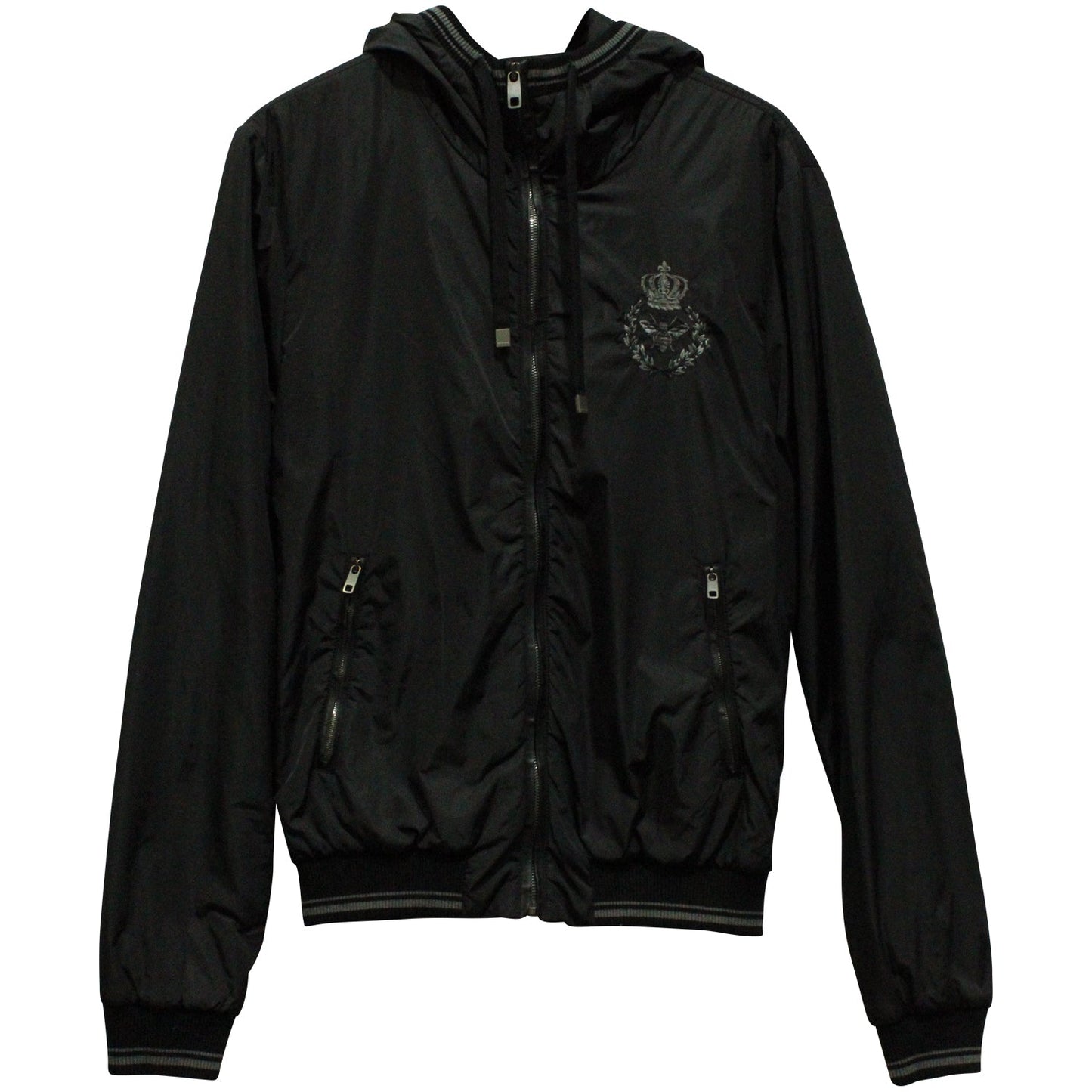 Men's Dolce & Gabbana Hooded Bomber Jacket in Black Polyamide