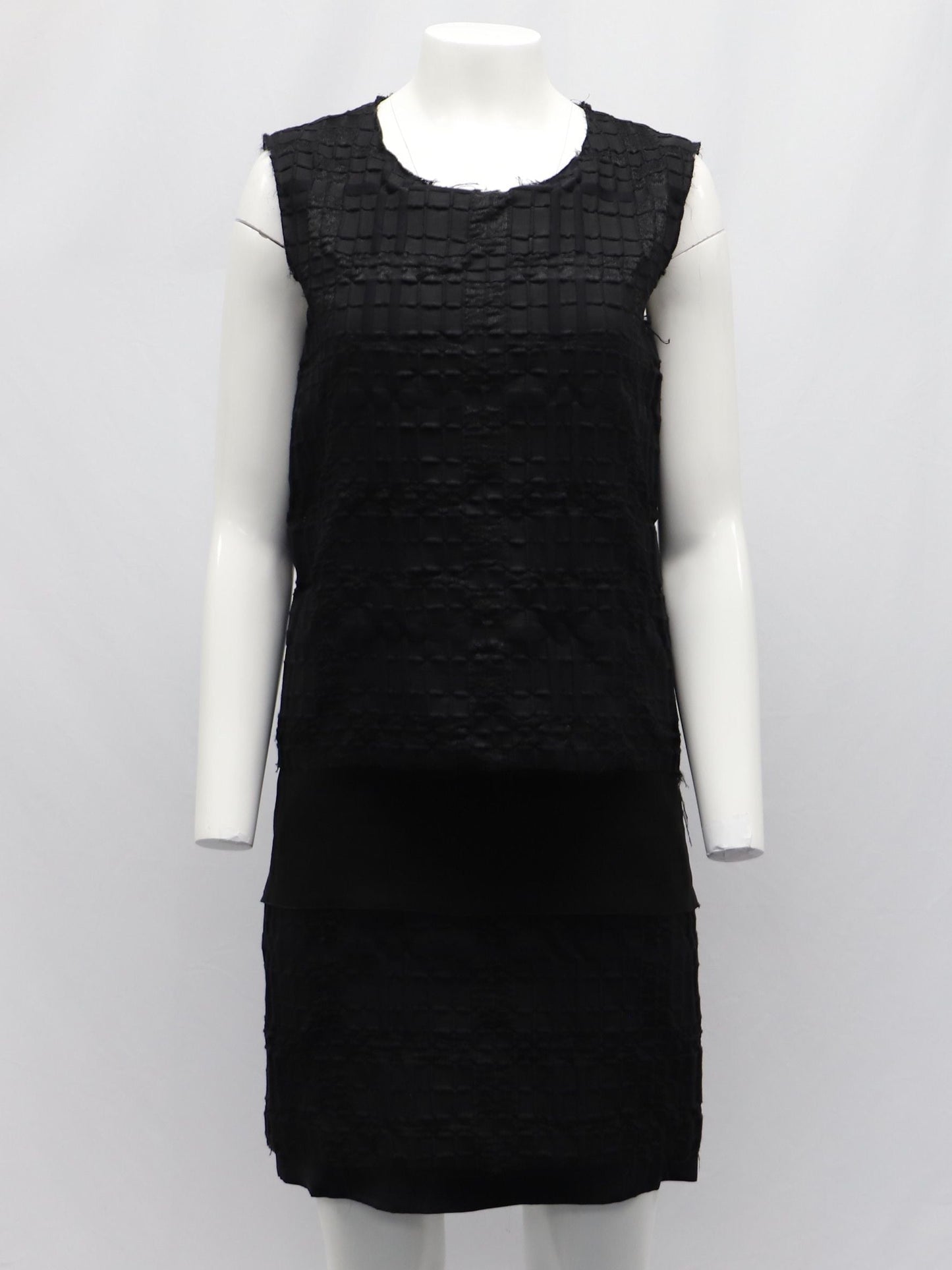 Women's Maison Margiela Waffle Print Shift Dress in Black Polyester Viscose