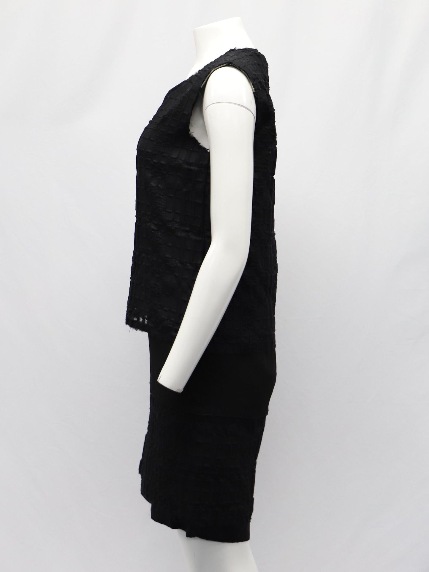 Women's Maison Margiela Waffle Print Shift Dress in Black Polyester Viscose