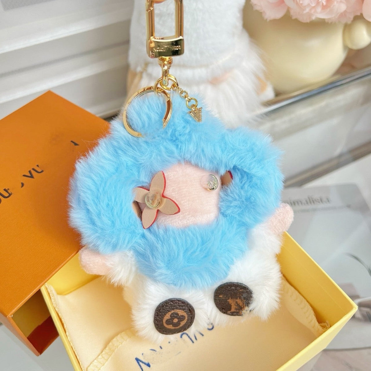 Fluffig söt solros plysch nyckelring