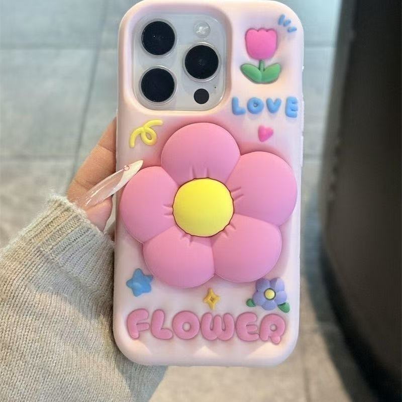 Trendigt 3D Flower iPhone-fodral med stöd – mjuk och fräsch stil