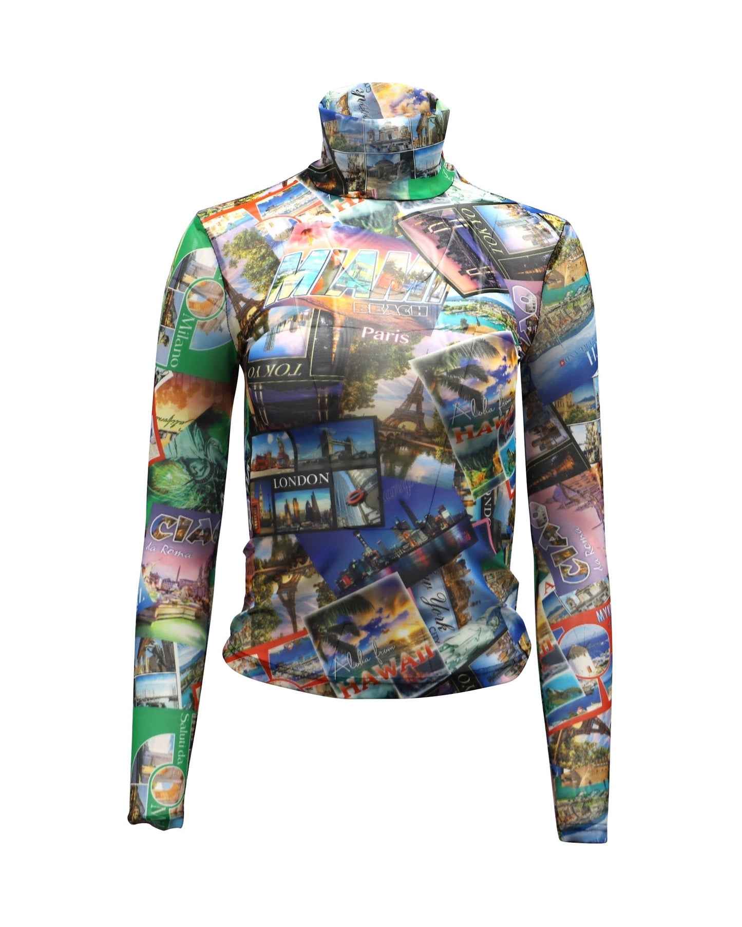 Women's Balenciaga Postcard Turtleneck in Multicolor Polyamide