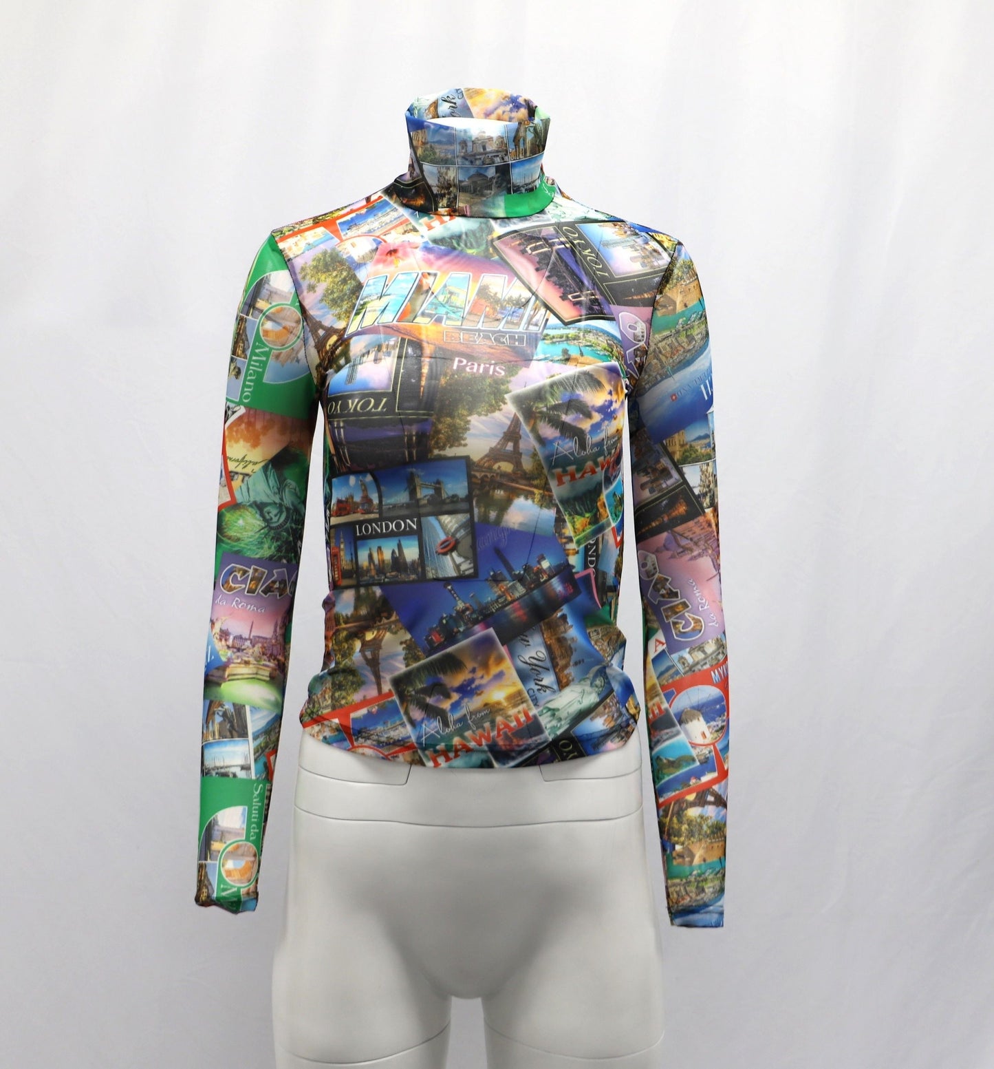 Women's Balenciaga Postcard Turtleneck in Multicolor Polyamide